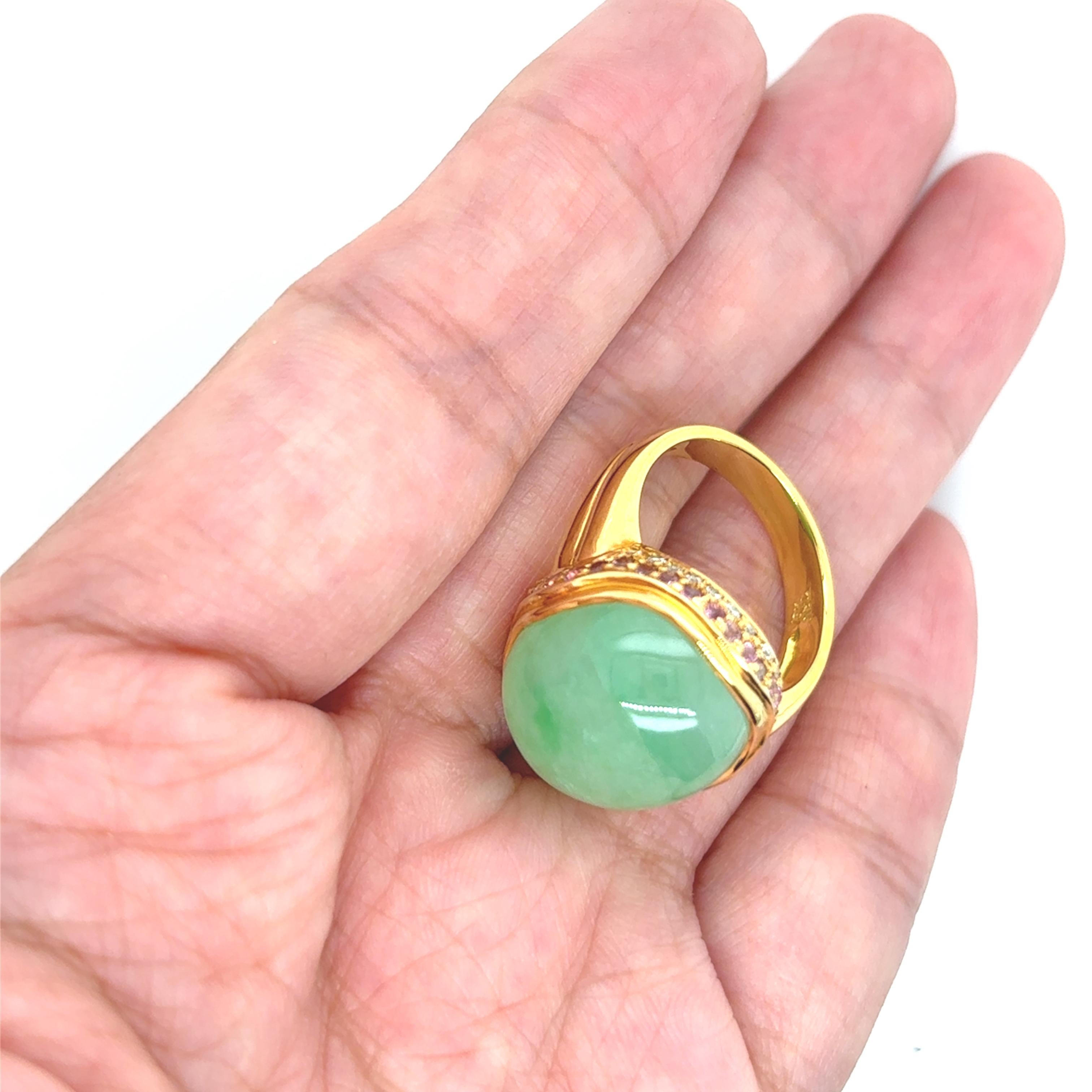 Anello di fidanzamento in oro giallo 18, zaffiro di giada da 0,54 carati e diamante da 0,23 carati in vendita 11