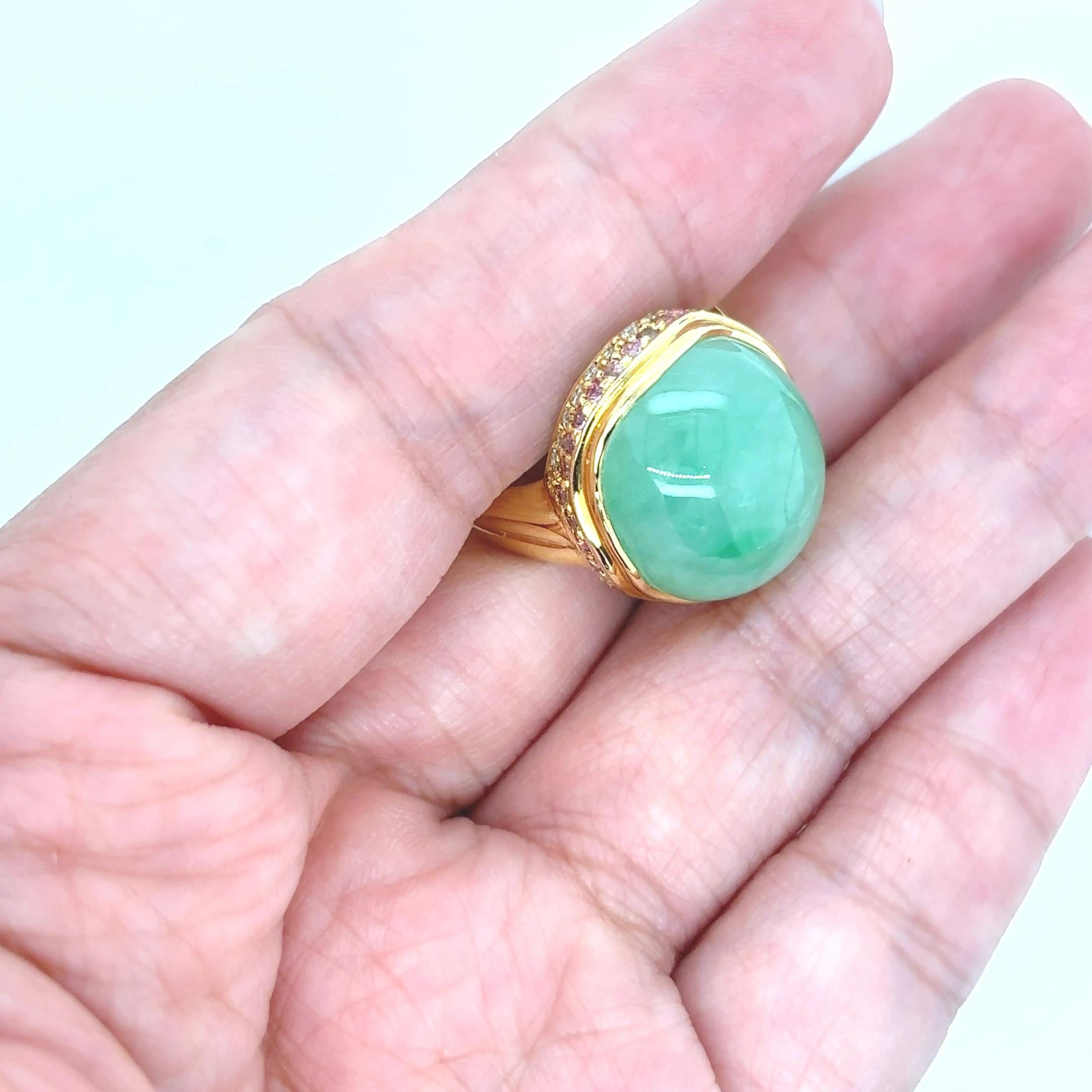 Anello di fidanzamento in oro giallo 18, zaffiro di giada da 0,54 carati e diamante da 0,23 carati in vendita 12