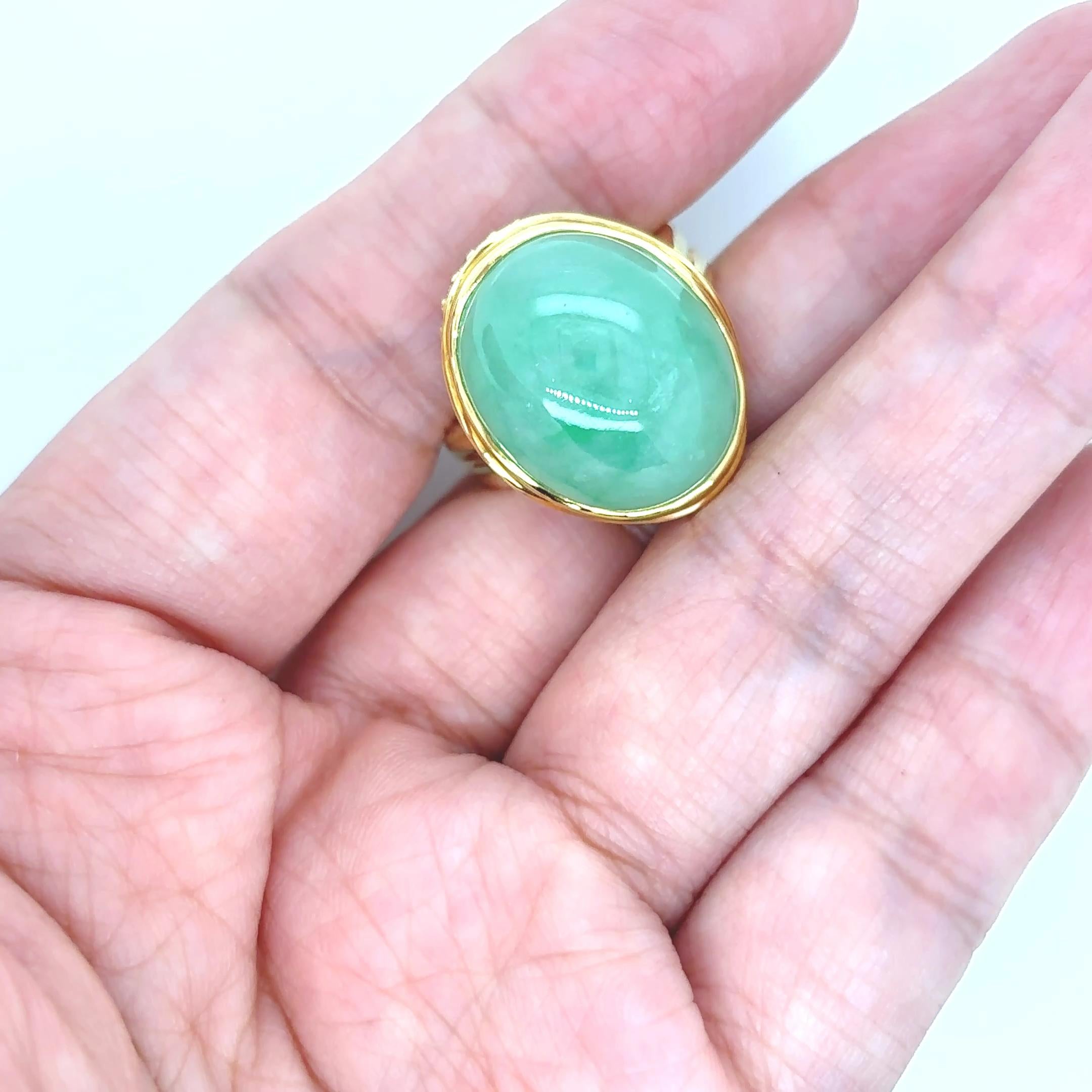 Anello di fidanzamento in oro giallo 18, zaffiro di giada da 0,54 carati e diamante da 0,23 carati in vendita 13