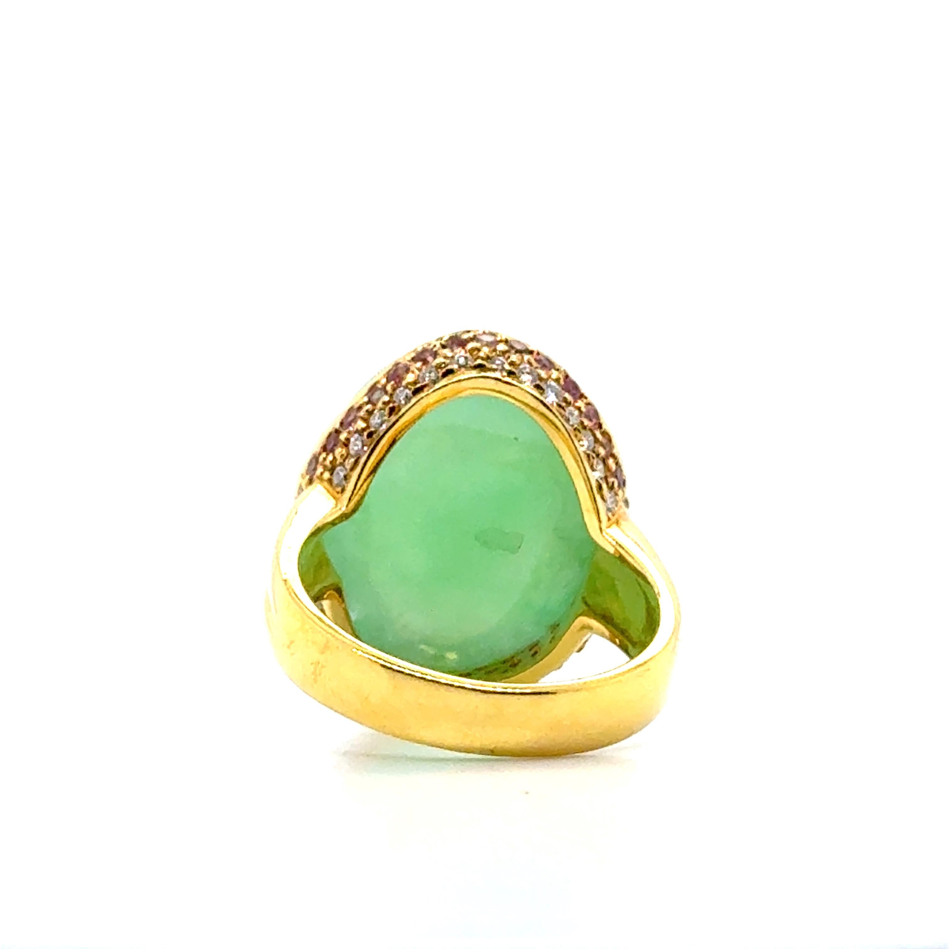 Anello di fidanzamento in oro giallo 18, zaffiro di giada da 0,54 carati e diamante da 0,23 carati In condizioni Nuovo in vendita a Hong Kong, HK