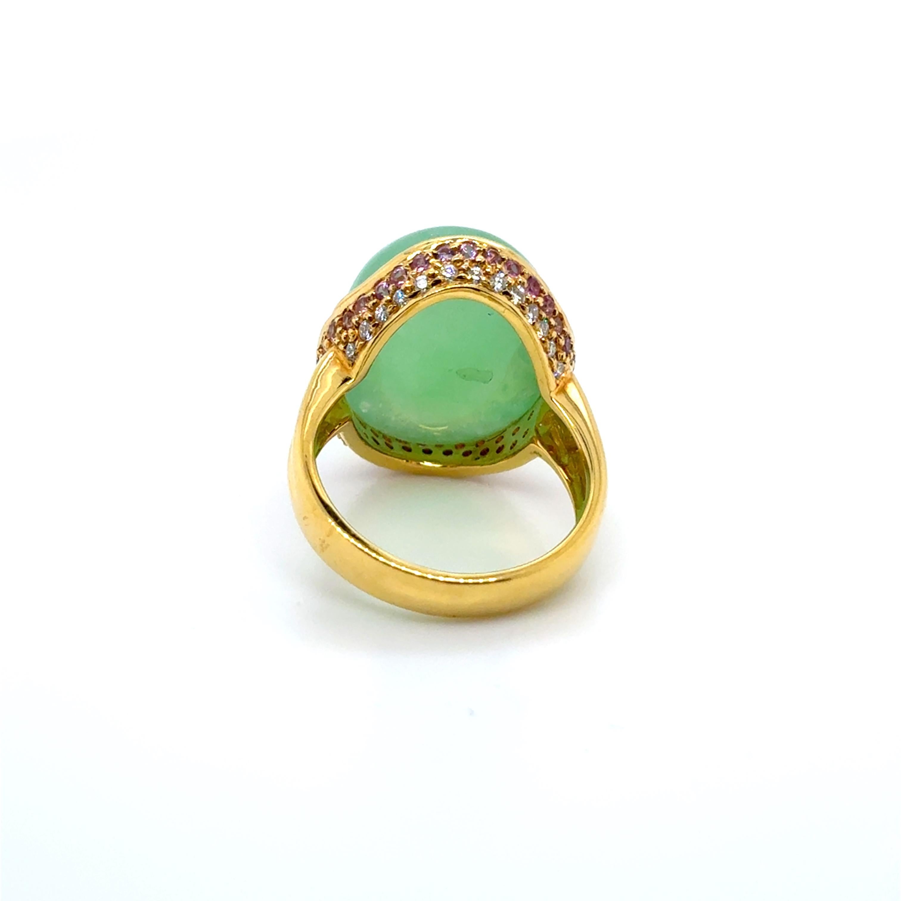 Anello di fidanzamento in oro giallo 18, zaffiro di giada da 0,54 carati e diamante da 0,23 carati in vendita 1