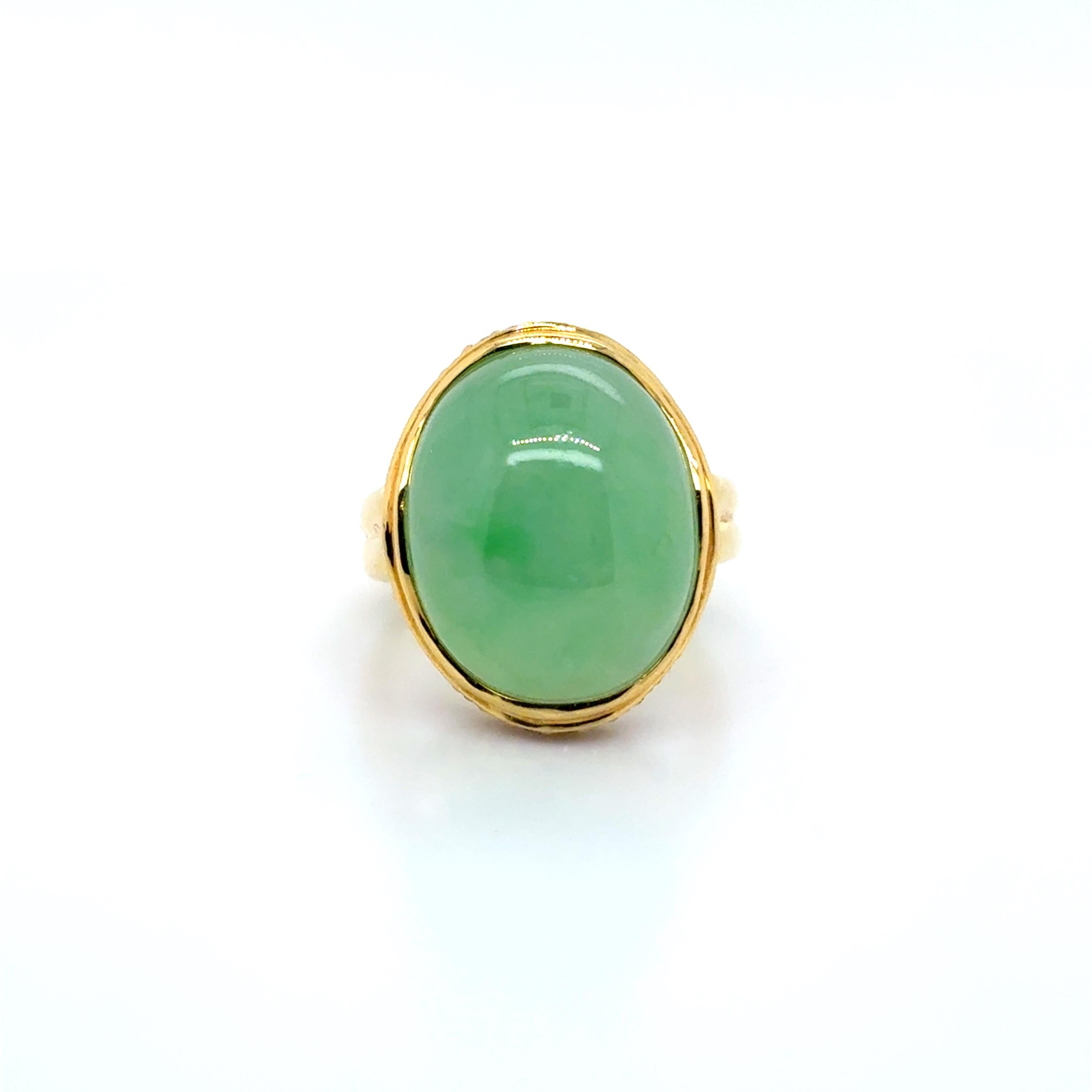 Anello di fidanzamento in oro giallo 18, zaffiro di giada da 0,54 carati e diamante da 0,23 carati in vendita 2