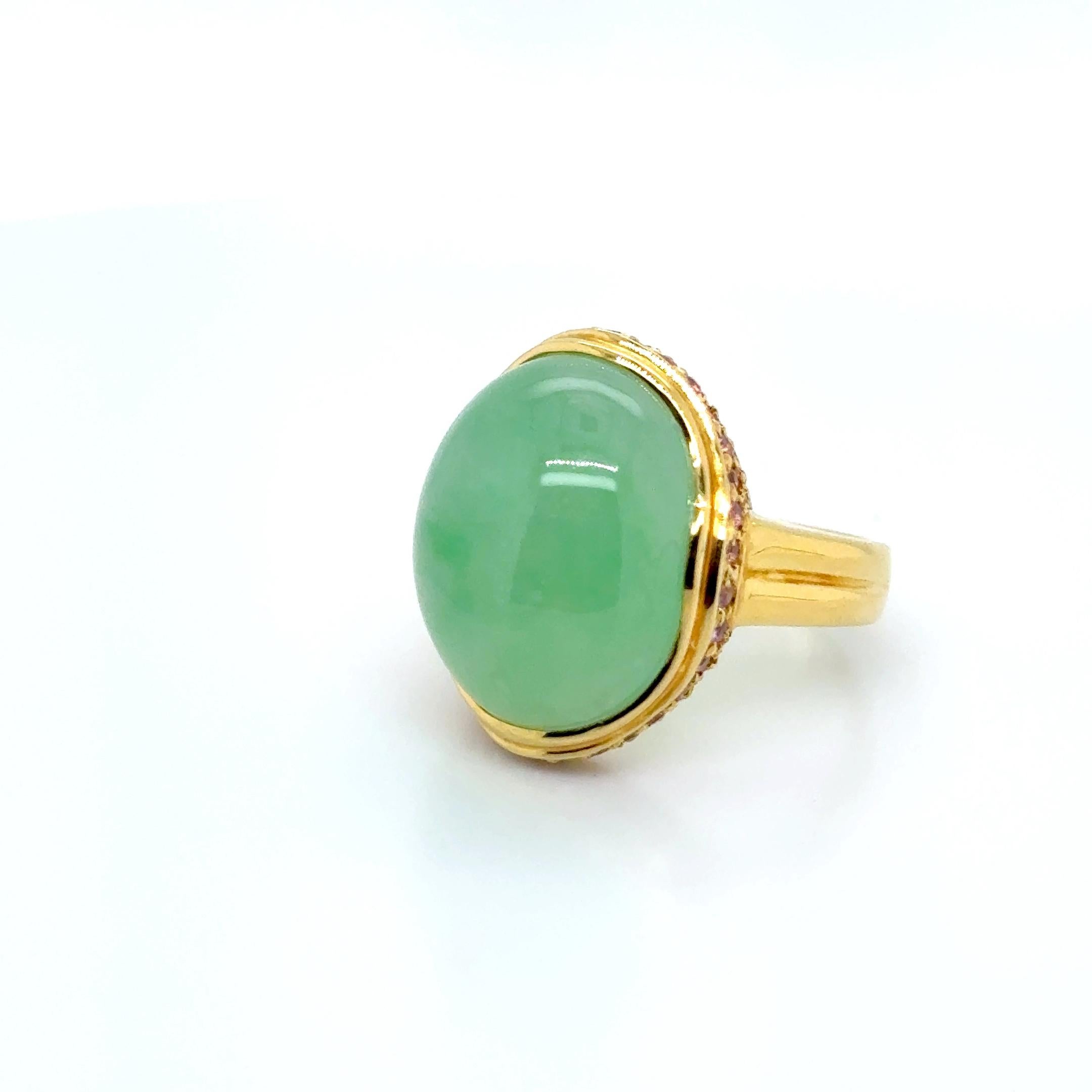 Anello di fidanzamento in oro giallo 18, zaffiro di giada da 0,54 carati e diamante da 0,23 carati in vendita 3