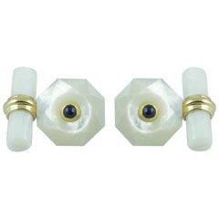 18 Yellow Gold Mother-of-Pearl with Sapphires Cufflinks