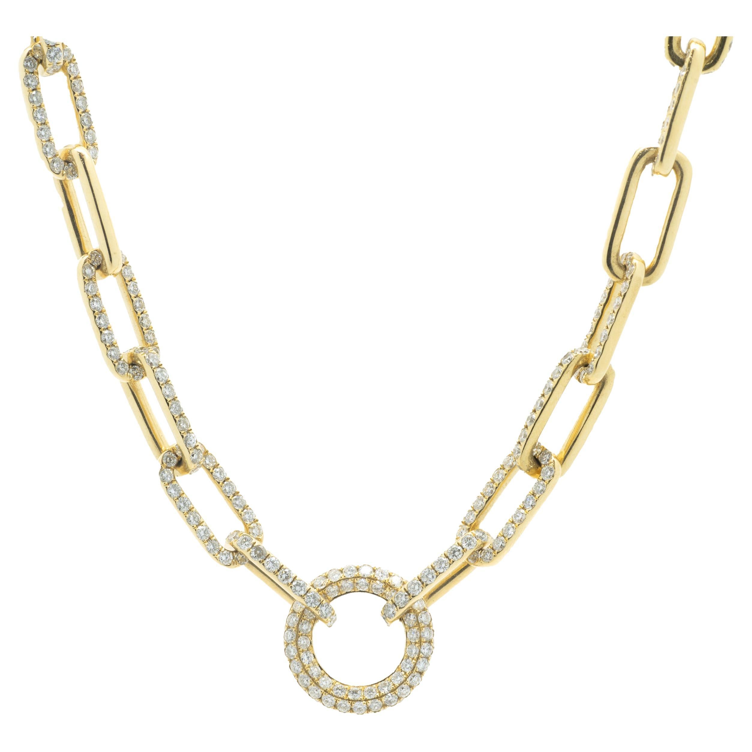 18 Yellow Gold Pave Diamond Paperclip Link Necklace For Sale