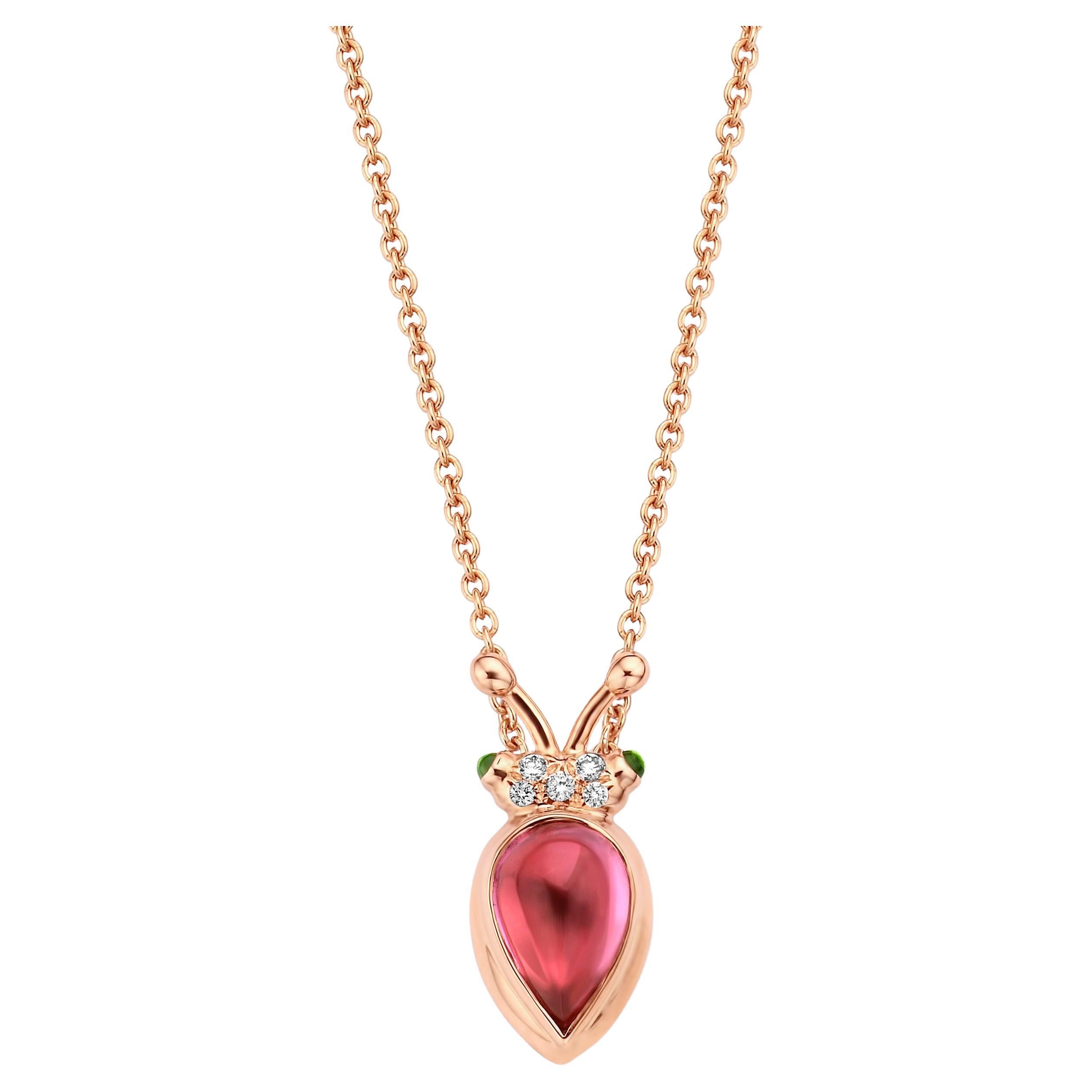 18 Karat Rose Gold Pink Tourmaline Diamond Pendant Necklace For Sale