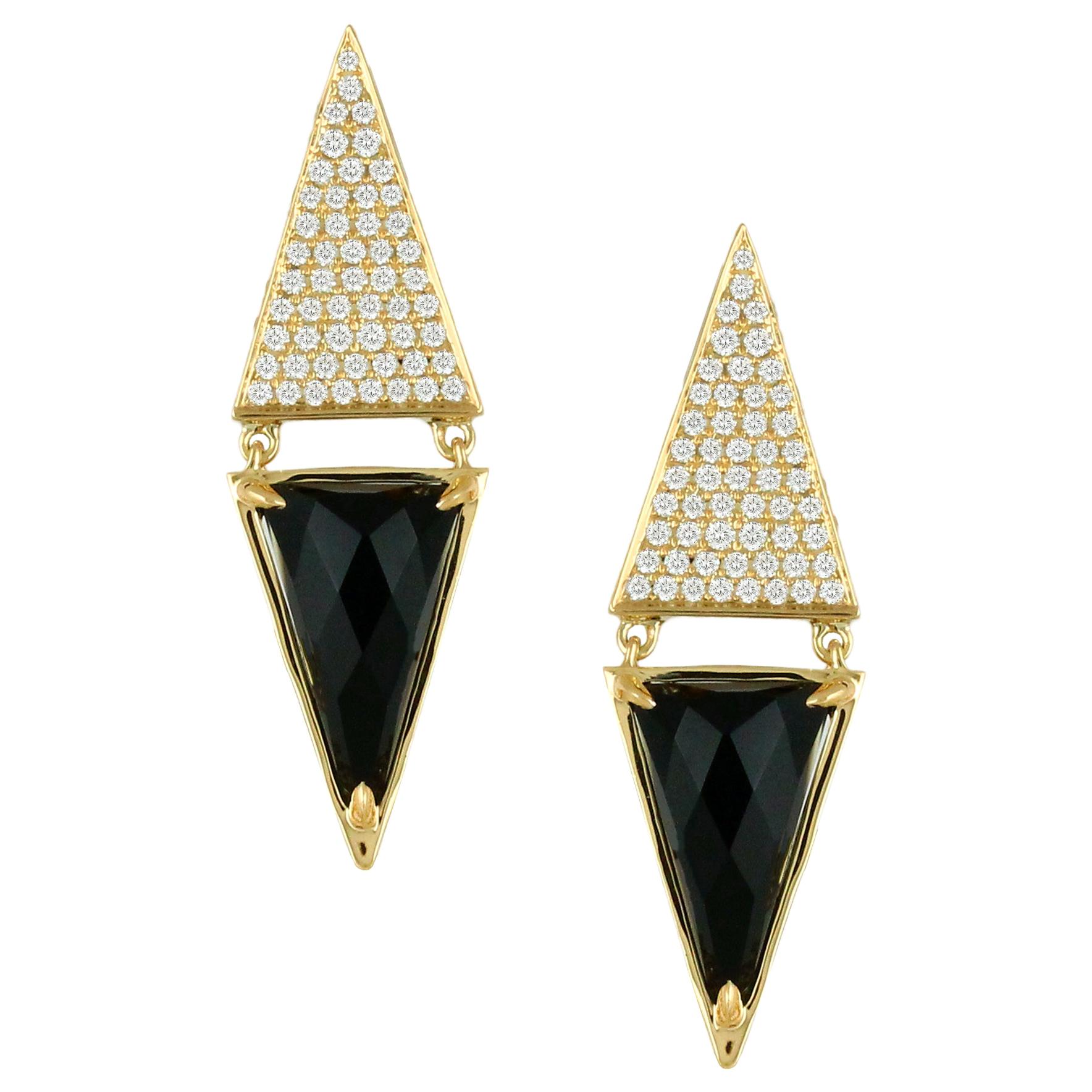 18 Karat Gold Art Deco Style Dangle Earrings with Black Onyx and Mother