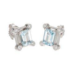 1.80 Carat Aquamarine Diamond White Gold Earrings