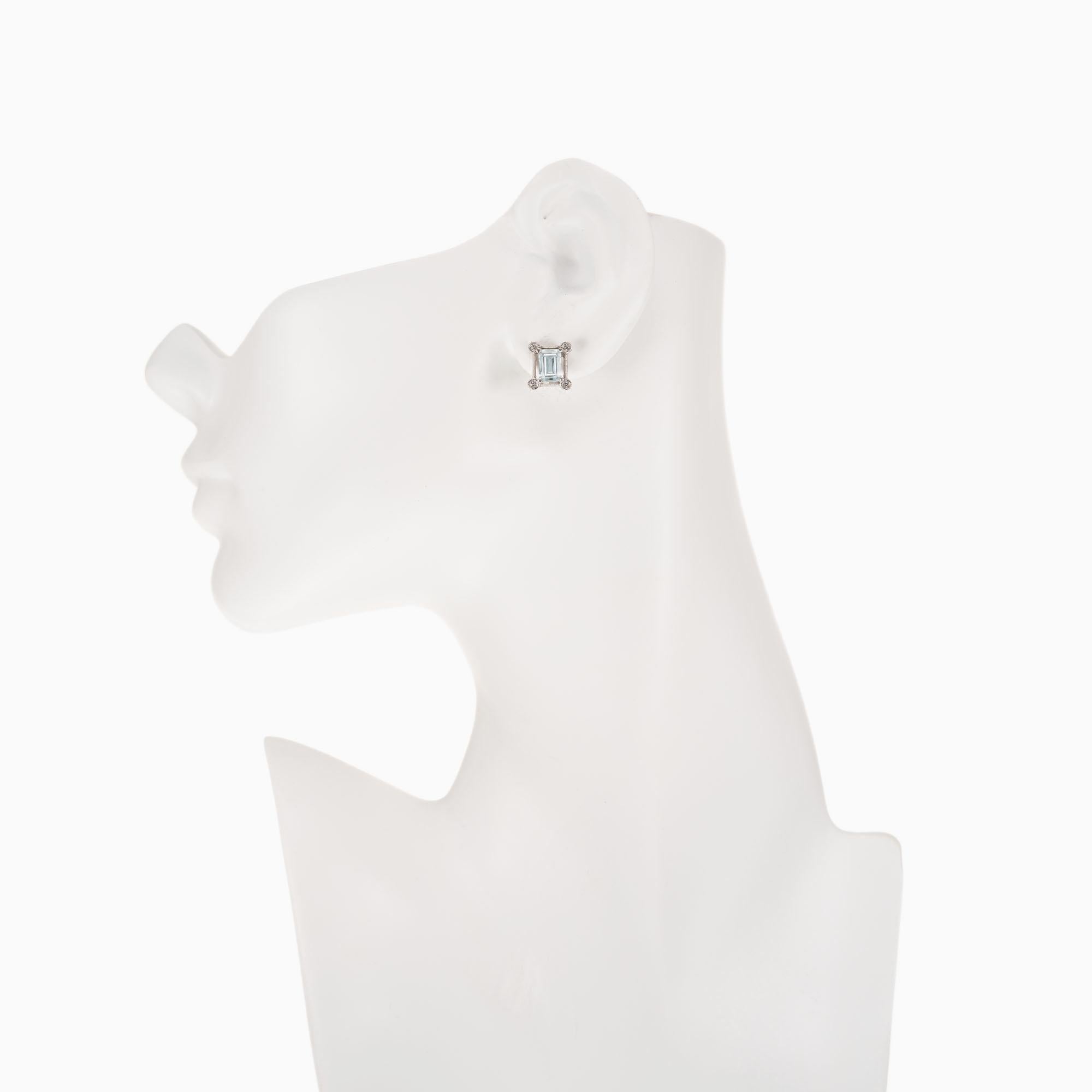 1.80 Carat Aquamarine Diamond White Gold Earrings For Sale 1