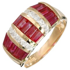 1.80 Carat Baguette Ruby Diamond Yellow Gold Cocktail Ring