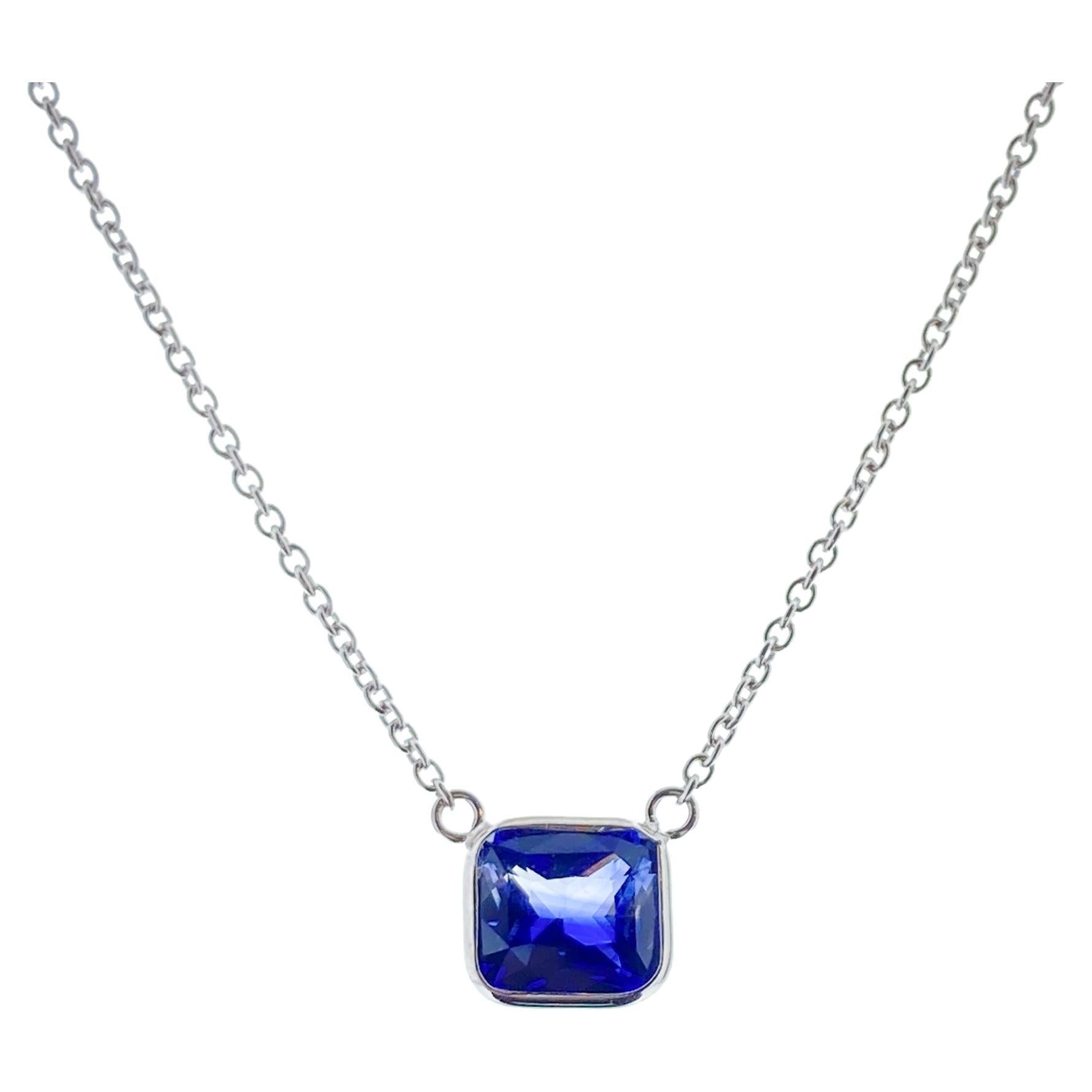 1.80 Carat Blue Octagonal Cut Sapphire Fashion Necklaces In 14K White Gold 