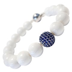 1.80 Carat Blue Sapphire 18 Kt Gold Bespoke Ceramic Tresor Paris Bead Bracelet