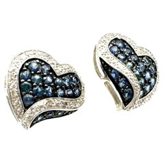 1,80 Karat Blauer Saphir und Diamant Herz-Ohrringe aus Weißgold