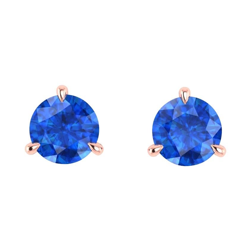 1.80 Carat Blue Sapphires Martini Ear Studs 18K Rose Gold For Sale