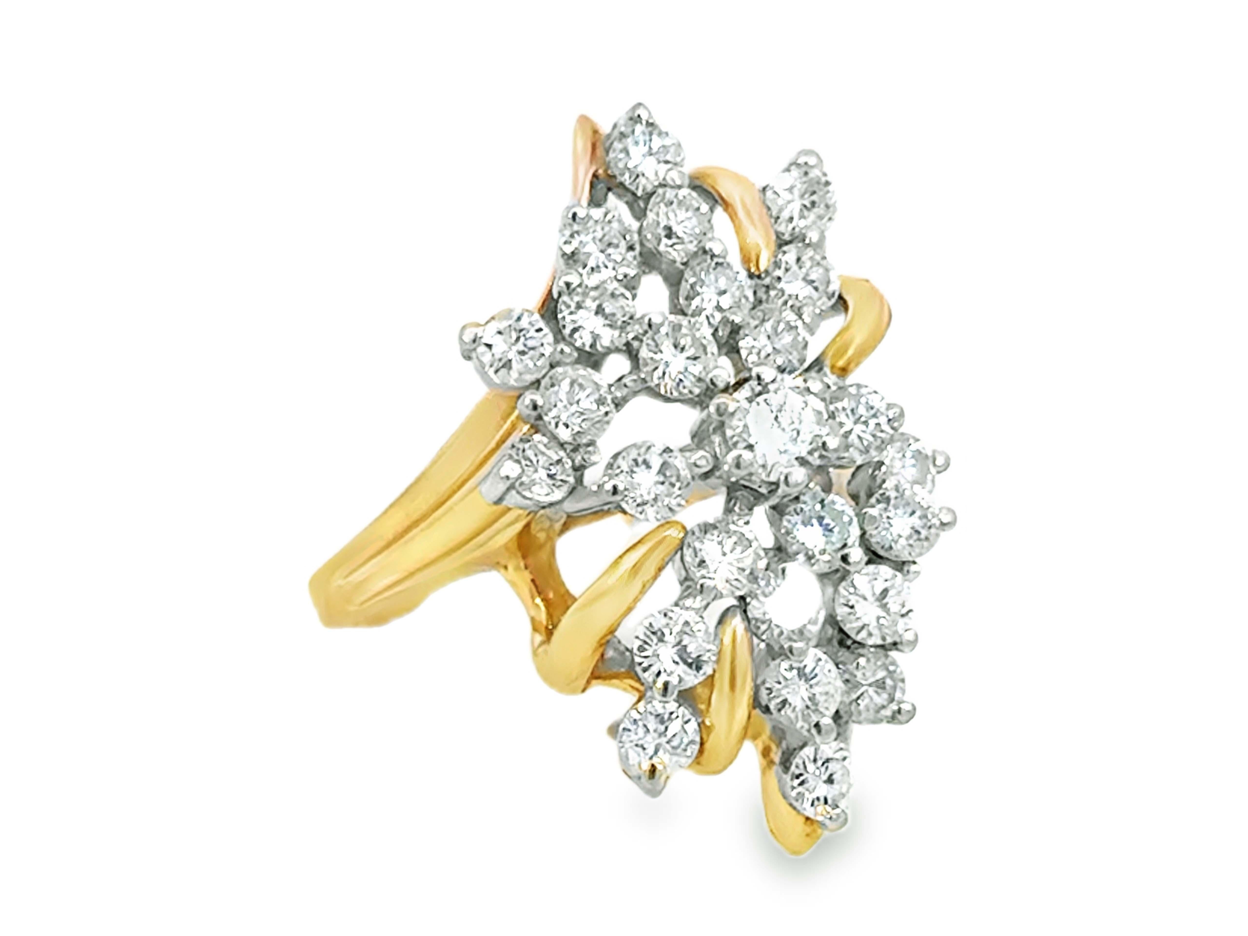 Taglio brillante Anello a grappolo con diamanti taglio Brilliante da 1,80 carati in oro giallo 14K in vendita