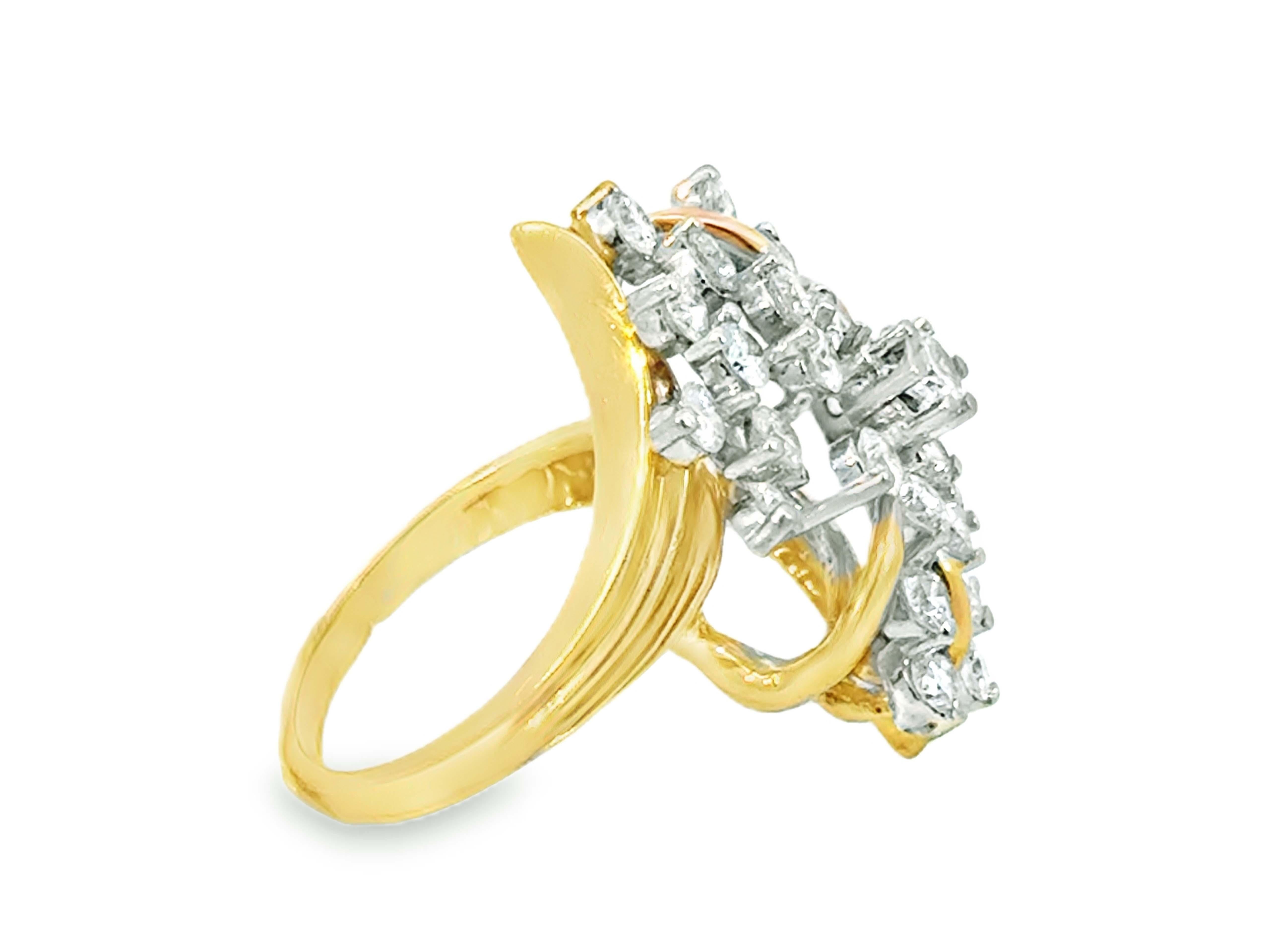da uomo o donna Anello a grappolo con diamanti taglio Brilliante da 1,80 carati in oro giallo 14K in vendita