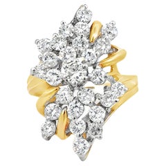 Anillo en racimo de diamantes talla brillante de 1,80 quilates Oro amarillo de 14 quilates