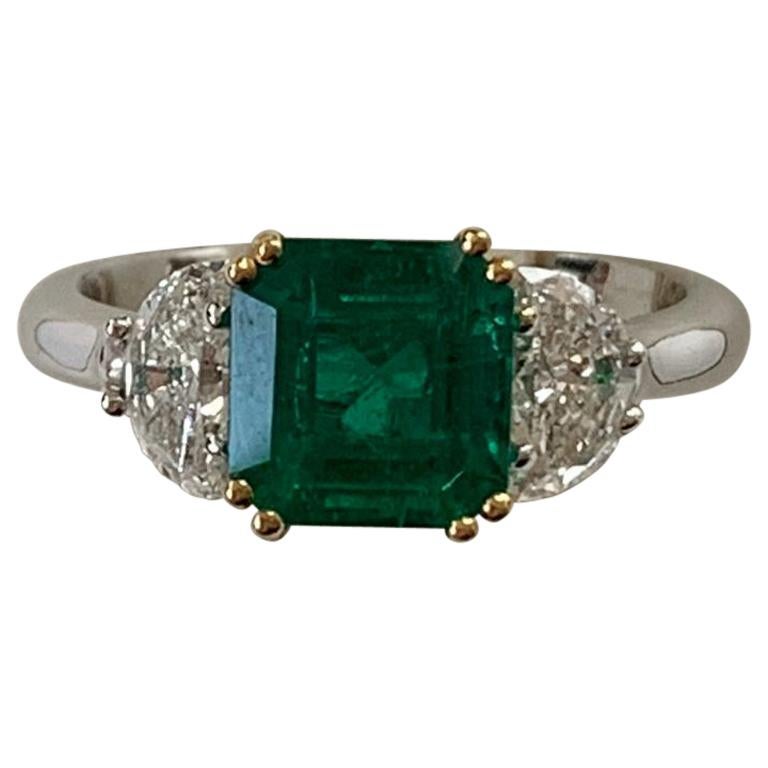 1.80 Carat Colombian Emerald and Diamond Ring White Gold 18 Karat