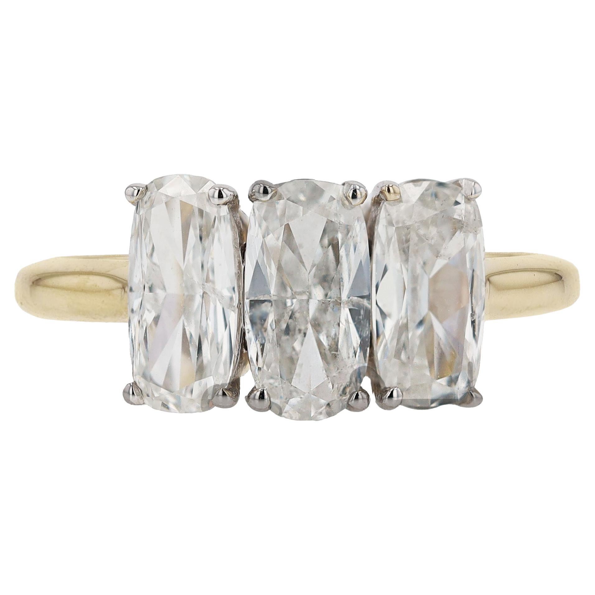 Vintage 1.80 Carat Cushion Cut Diamond 3 Stone Engagement Ring