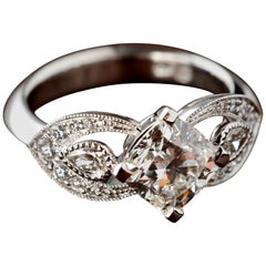 1.80 Carat Cushion Cut Diamond Engagement Ring with Ornate Scalloped Shoulders