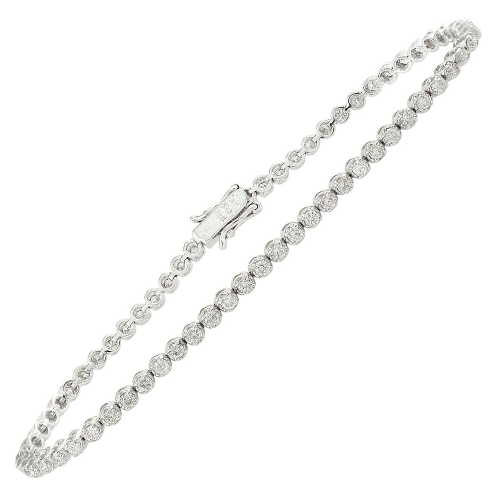 1.80 Carat Diamond 14 Karat White Gold Tennis Bracelet For Sale