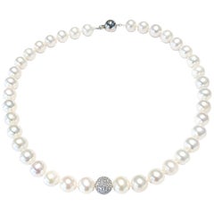1.80 Carat Diamond Ball 18 Karat White Gold Fresh Water Pearl Bead Necklace