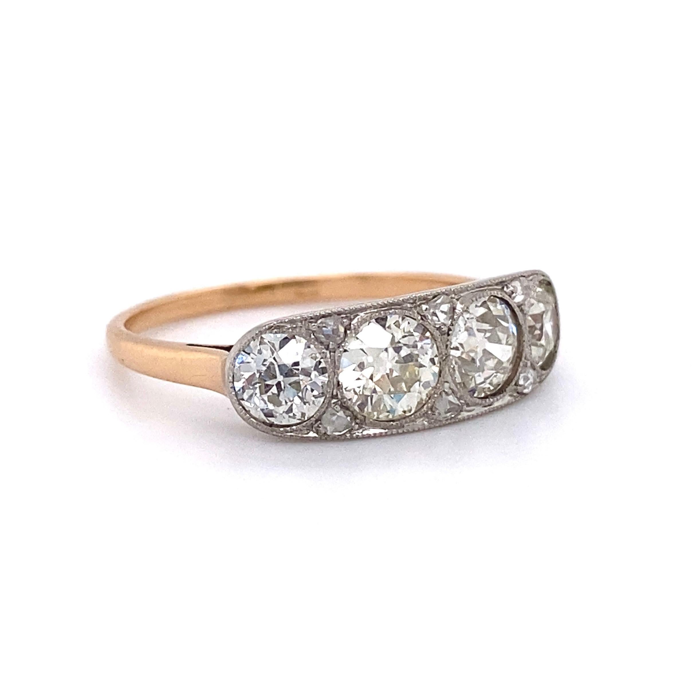 Mixed Cut Edwardian Diamond Four-Stone Platinum Ring Estate Fine Jewelry