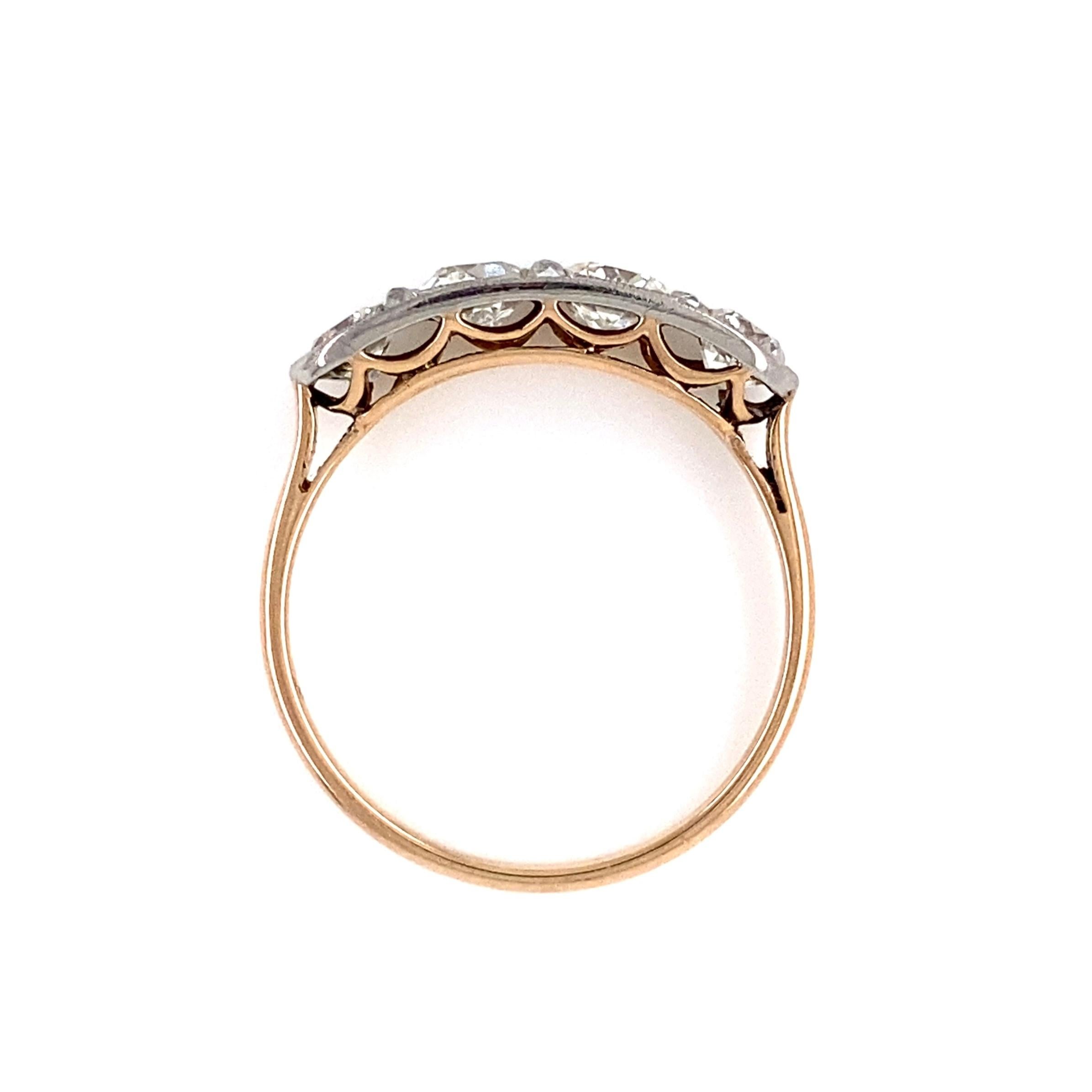 Edwardian Diamond Four-Stone Platinum Ring Estate Fine Jewelry 1