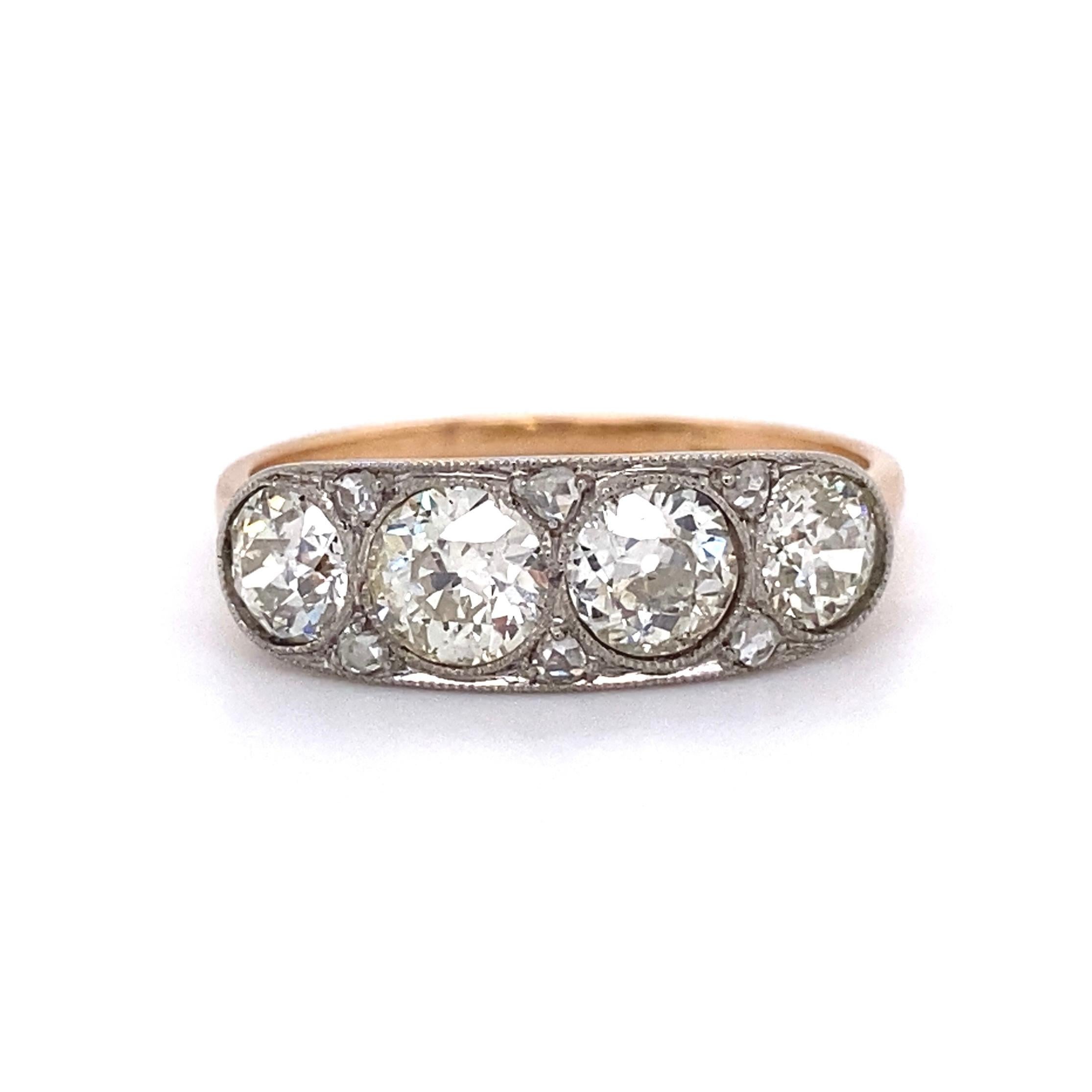 Edwardian Diamond Four-Stone Platinum Ring Estate Fine Jewelry 5