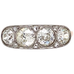 Edwardian Diamond Four-Stone Platinum Ring Estate Fine Jewelry