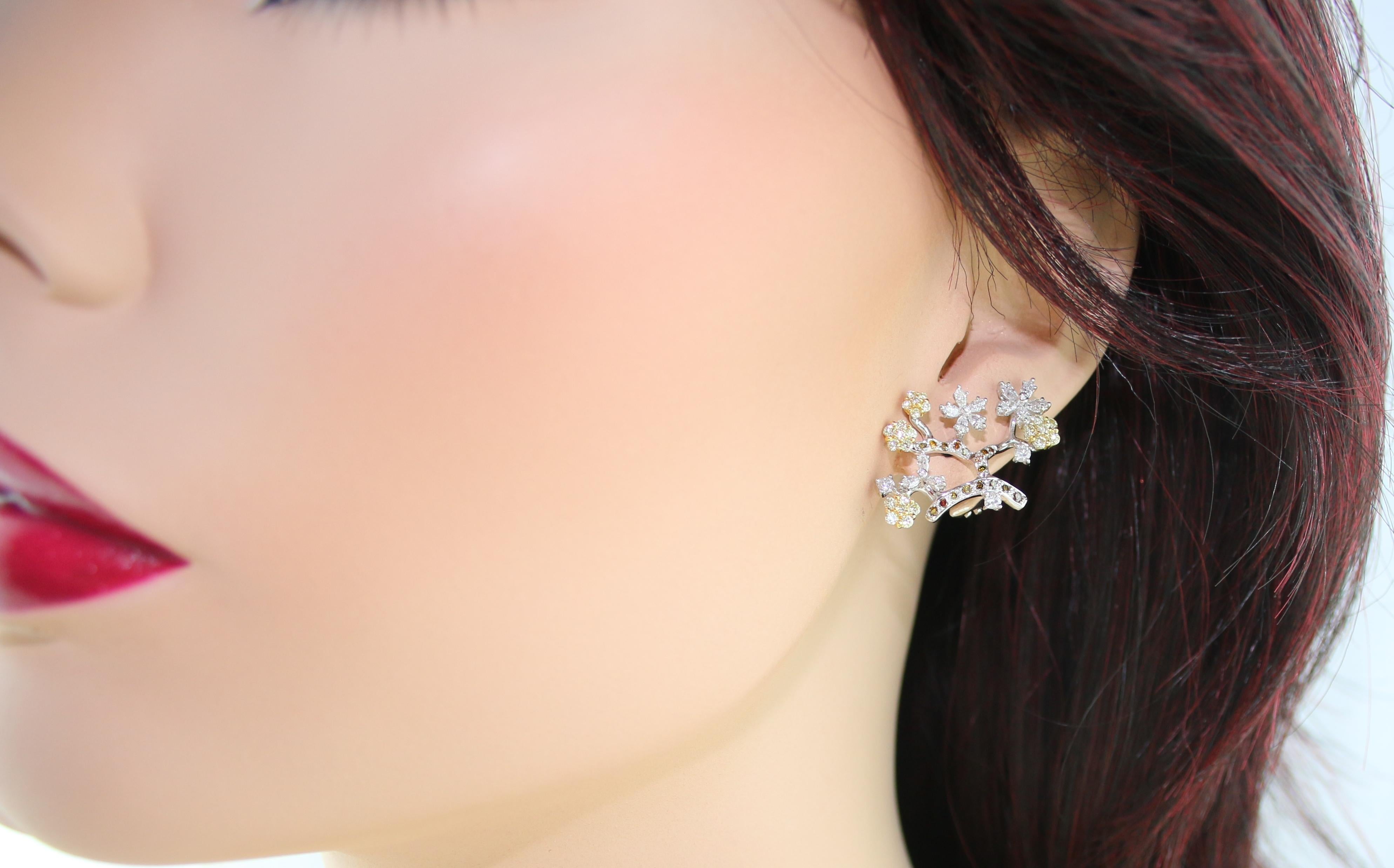 1,80 Karat Diamant Gold Blume Branch-Ohrringe im Zustand „Neu“ im Angebot in New York, NY