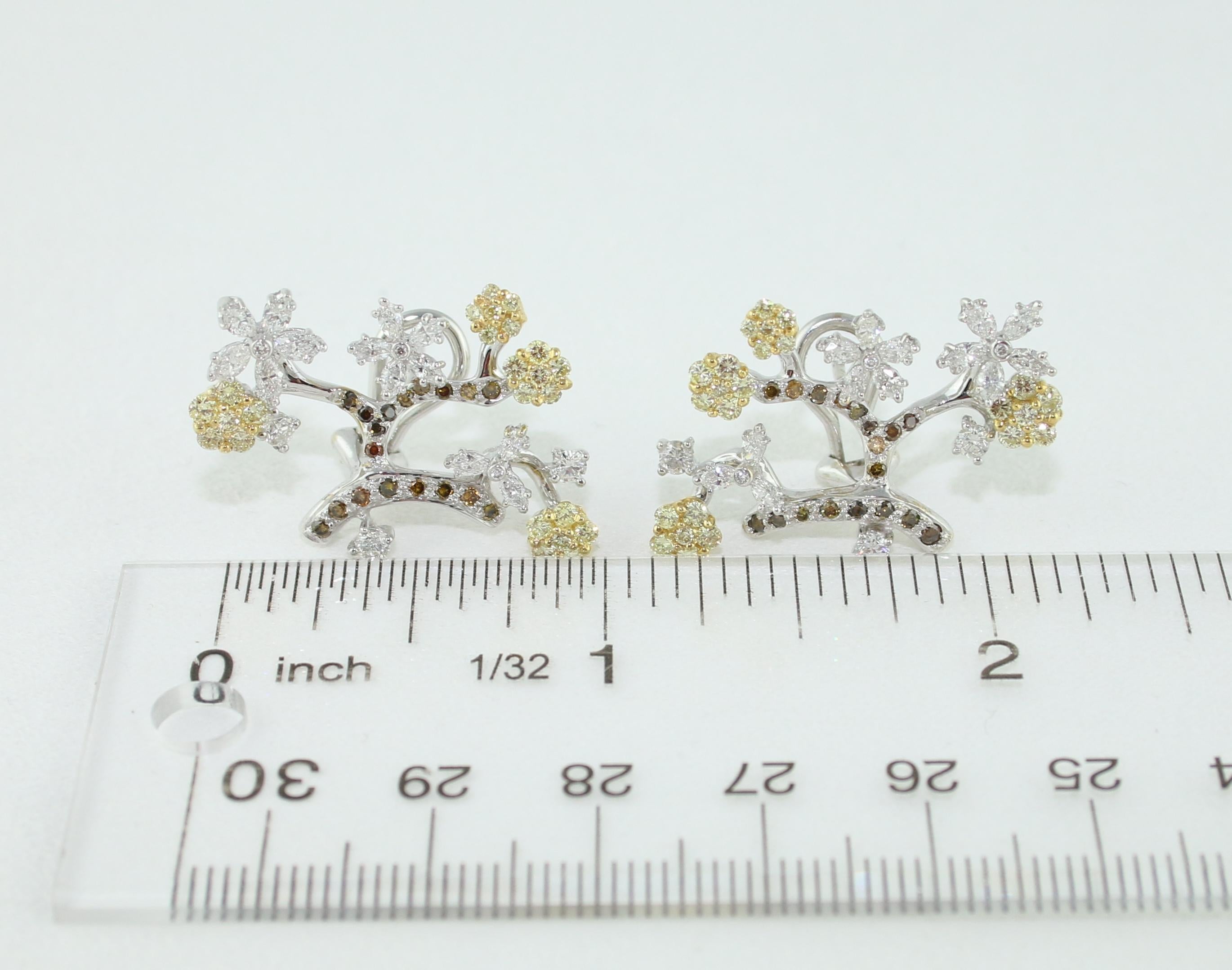 1,80 Karat Diamant Gold Blume Branch-Ohrringe Damen im Angebot