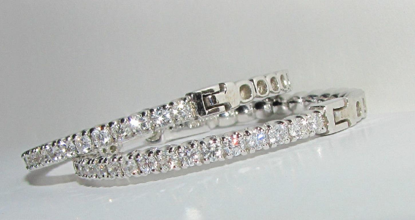 1.80 Carat Diamond Hoop Earrings GH/VS EZ Snap 14 Karat In New Condition In New York, NY