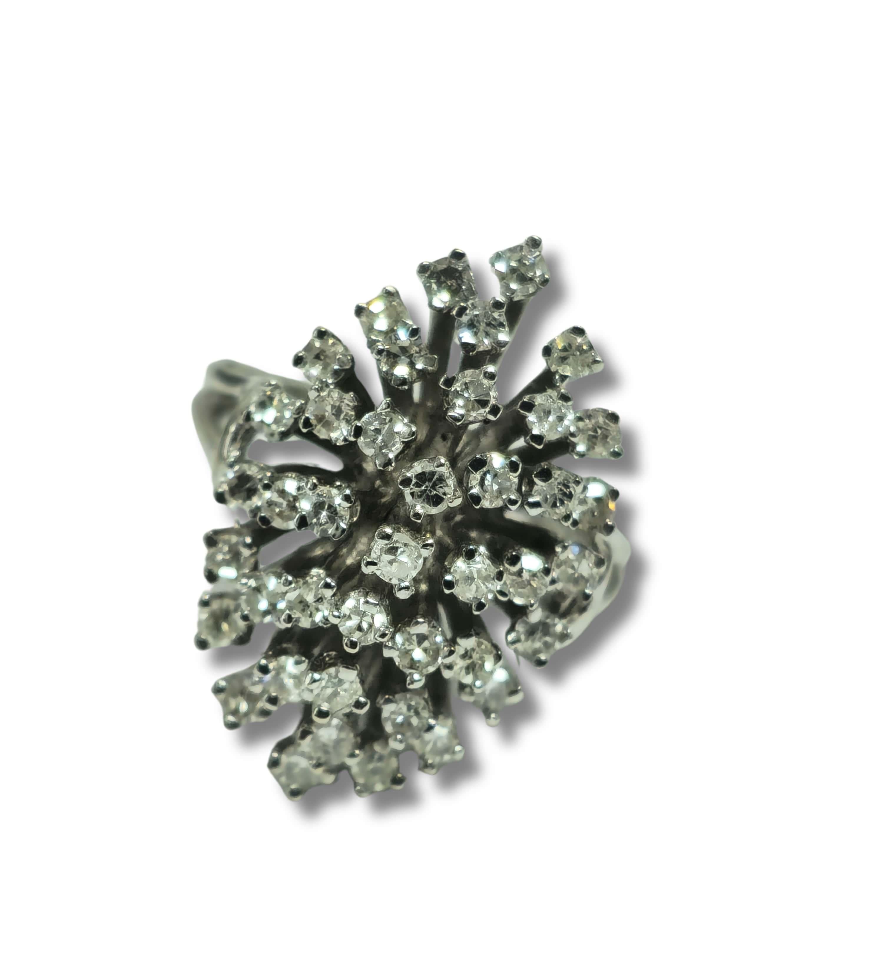 Art Deco 1.80 Carat Diamond White Gold Cocktail Ring 14k Gold For Sale