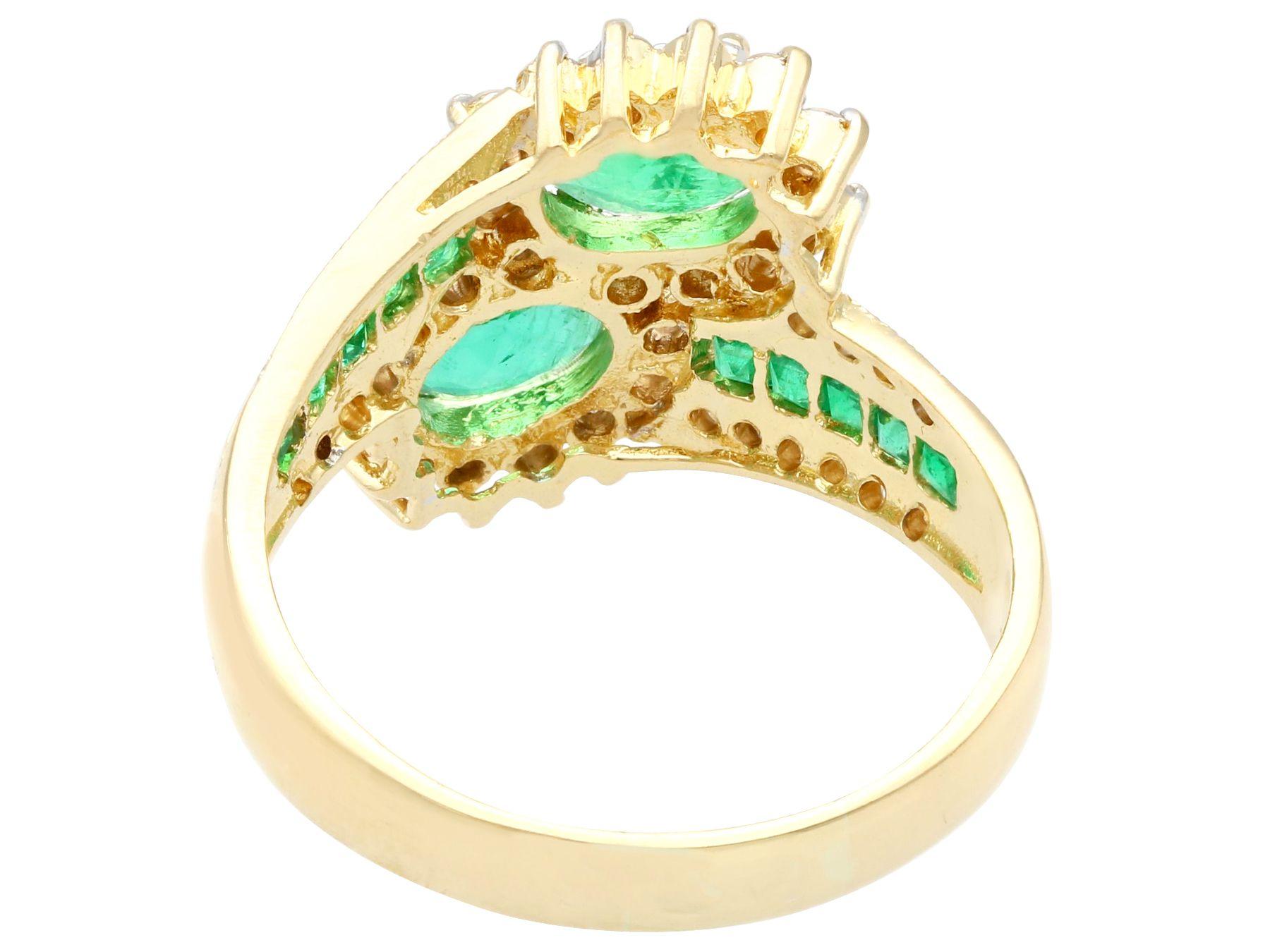 1.80 Carat Emerald and 1.05 Carat Diamond Yellow Gold Cocktail Ring In Excellent Condition For Sale In Jesmond, Newcastle Upon Tyne