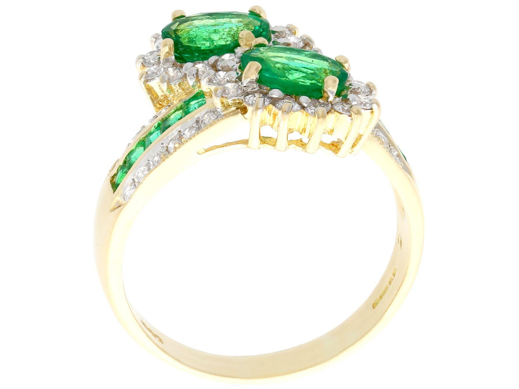 Women's or Men's 1.80 Carat Emerald and 1.05 Carat Diamond Yellow Gold Cocktail Ring For Sale