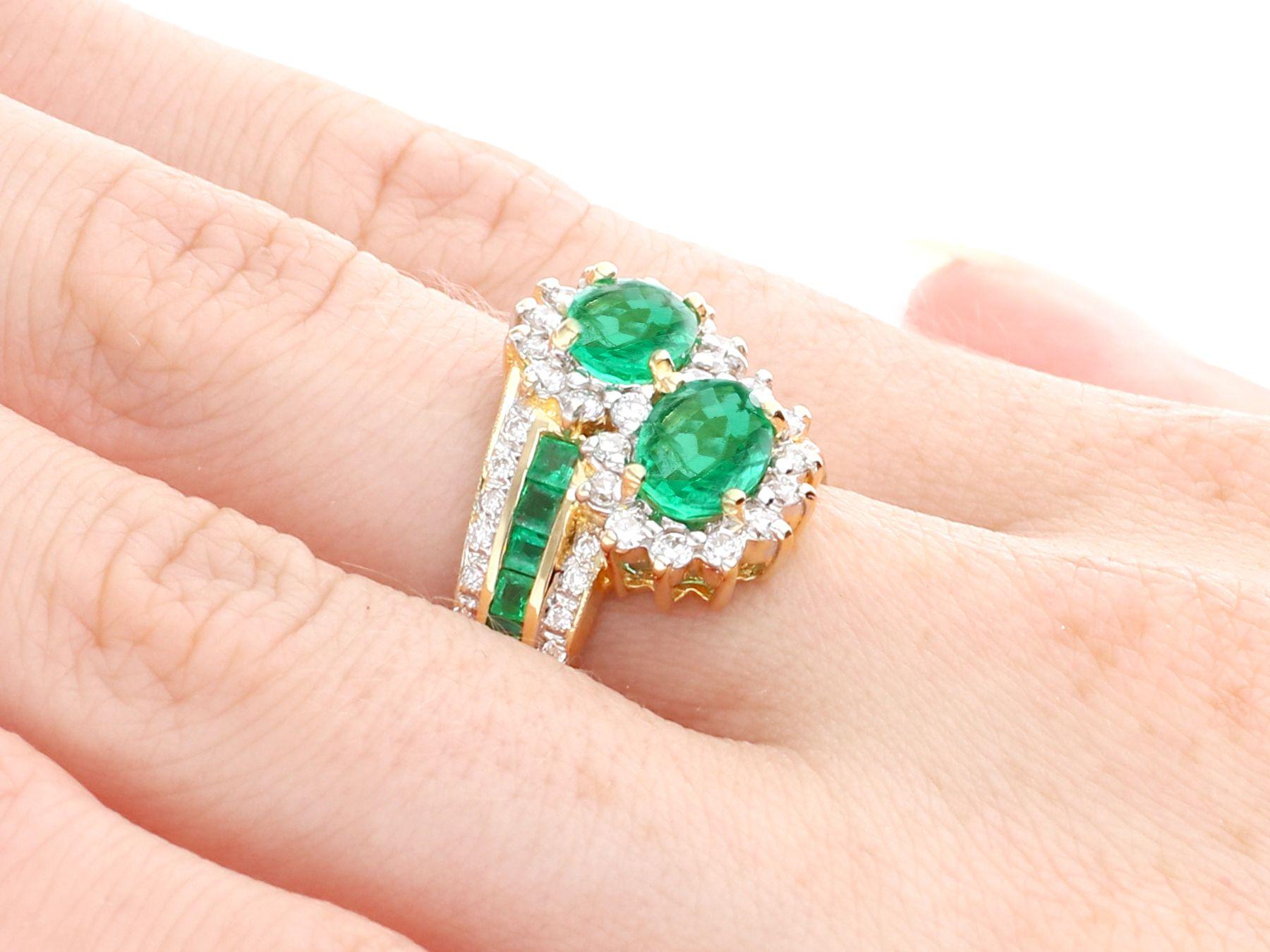 1.80 Carat Emerald and 1.05 Carat Diamond Yellow Gold Cocktail Ring For Sale 2