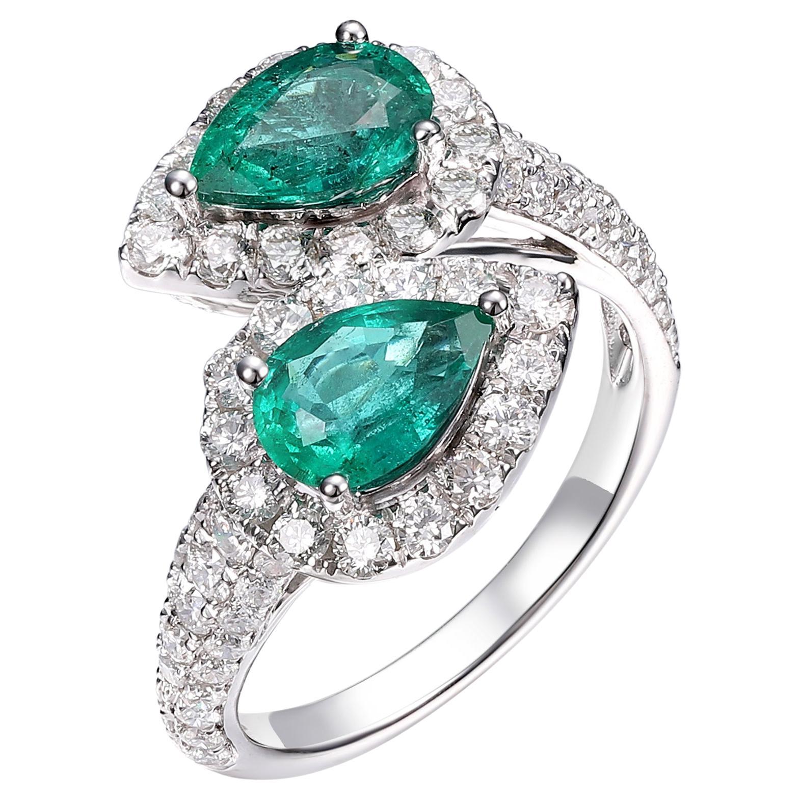 Emerald and Diamond Bypass Ring at 1stDibs