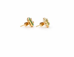 1.80 Carat Emerald and Diamond Cluster Earrings Baguette & Round 14K Yellow Gold