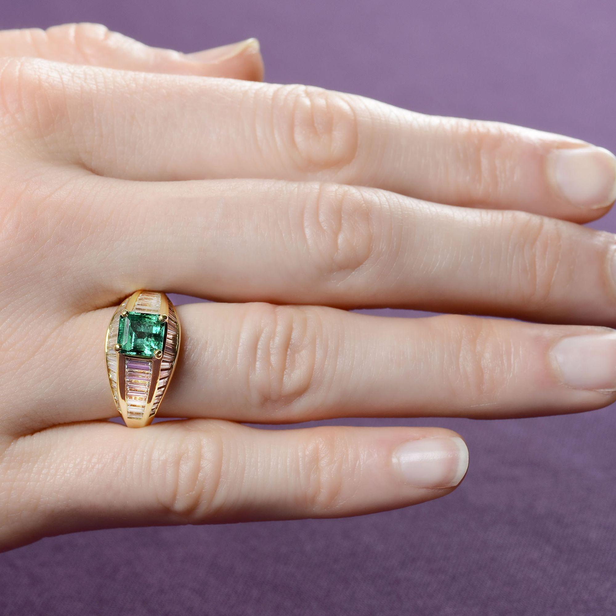 Square Cut 1.80 Carat Emerald and Diamond Ring For Sale