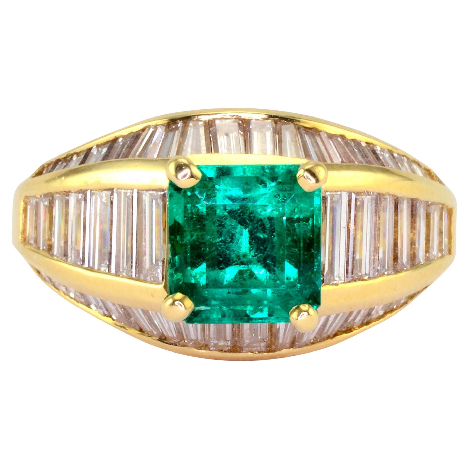 1.80 Carat Emerald and Diamond Ring For Sale