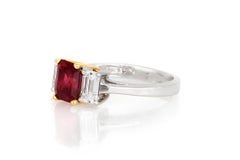 1.80 Carat Emerald Cut Ruby & 0.90 Carat Diamond Ring