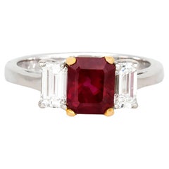 1.80 Carat Emerald Cut Ruby & 0.90 Carat Diamond Ring