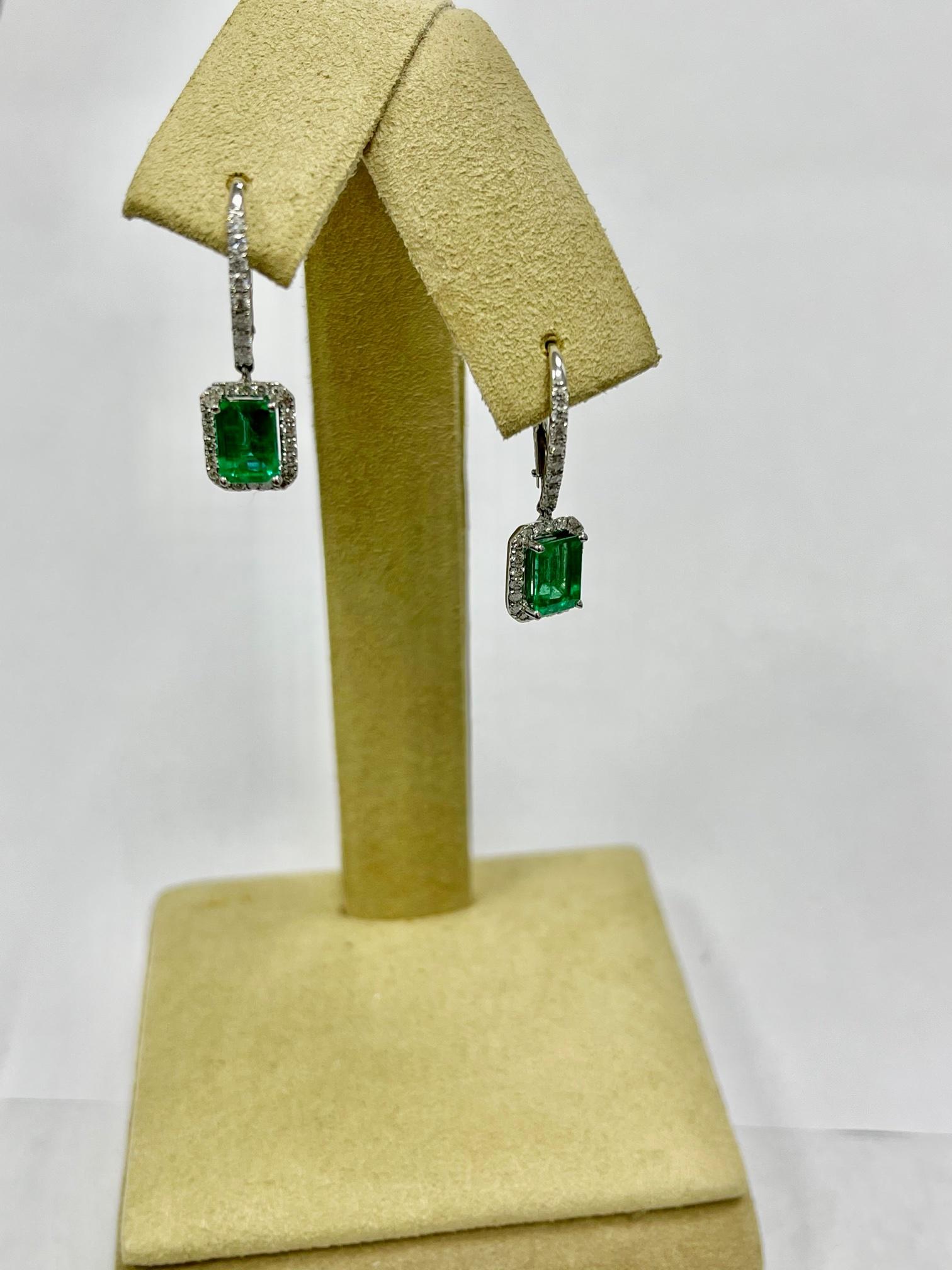 Emerald Cut 1.80 Carat Emerald Diamond Dangle Earrings