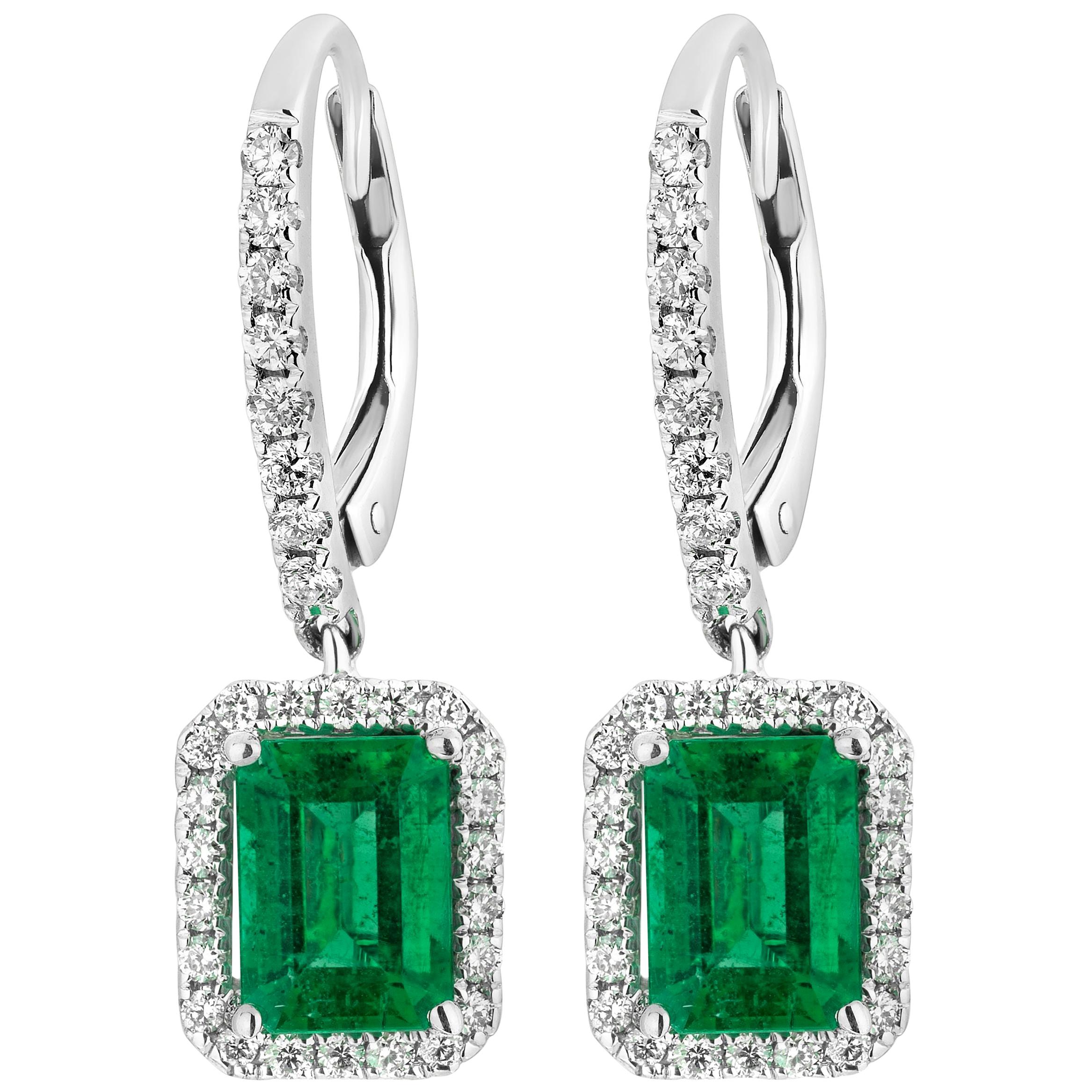 1.80 Carat Emerald Diamond Dangle Earrings