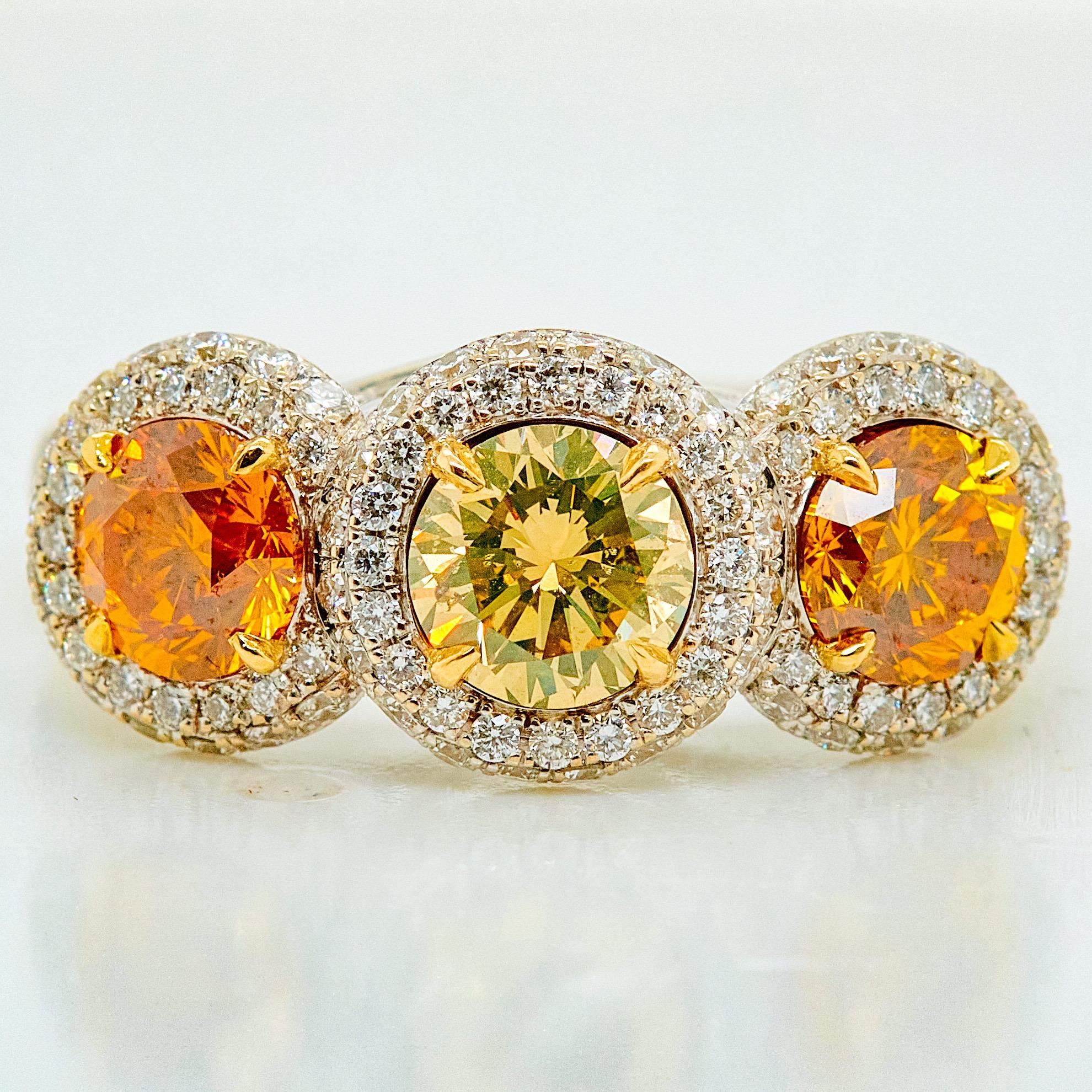 1,80 Karat Fancy Deep Yellow-Orange & Brownish-Yellow Diamond 18k Gold Ring GIA. (Art nouveau) im Angebot