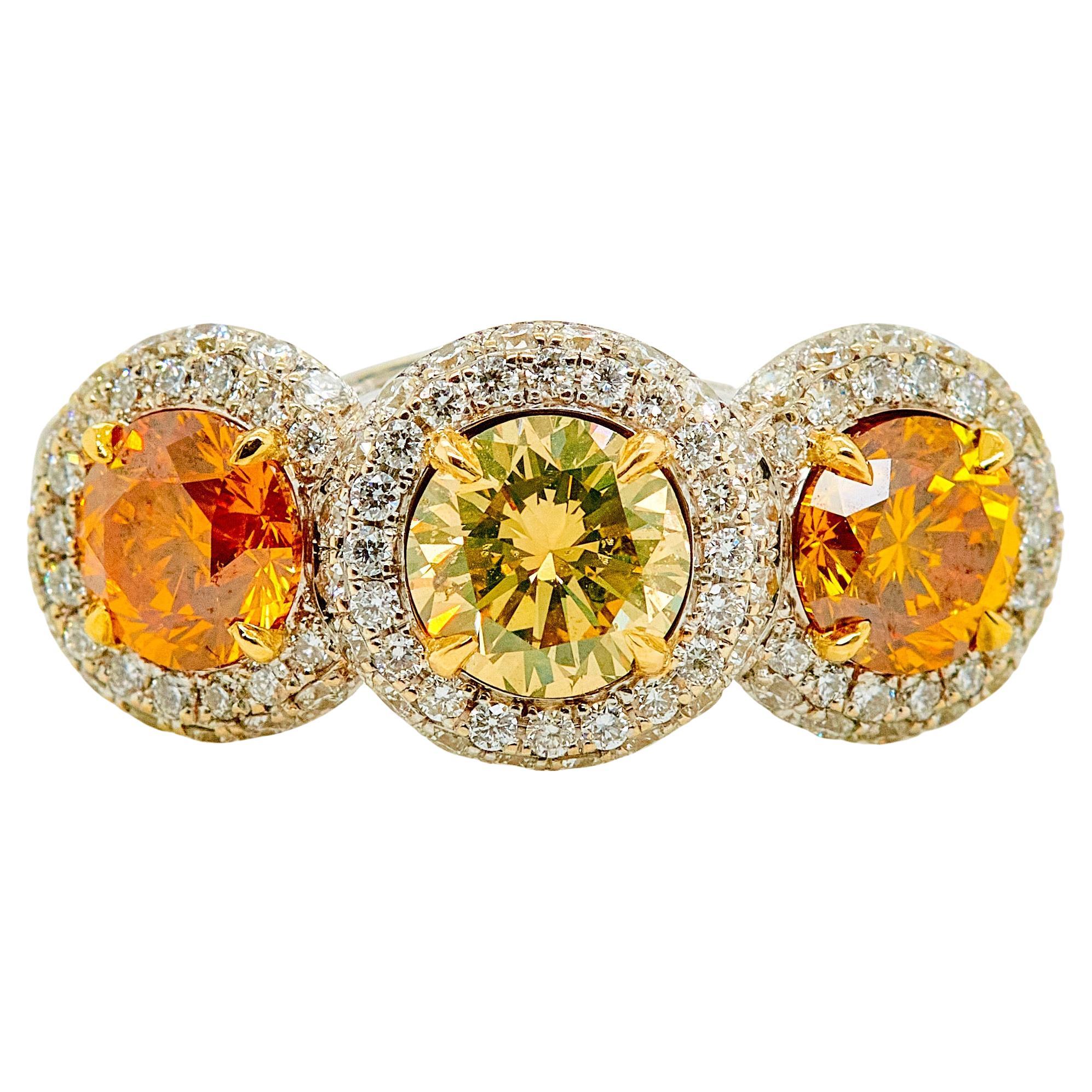 Bague en or 18k de 1,80 carat de diamants de couleur jaune-orange foncé et jaune brunâtre GIA.
