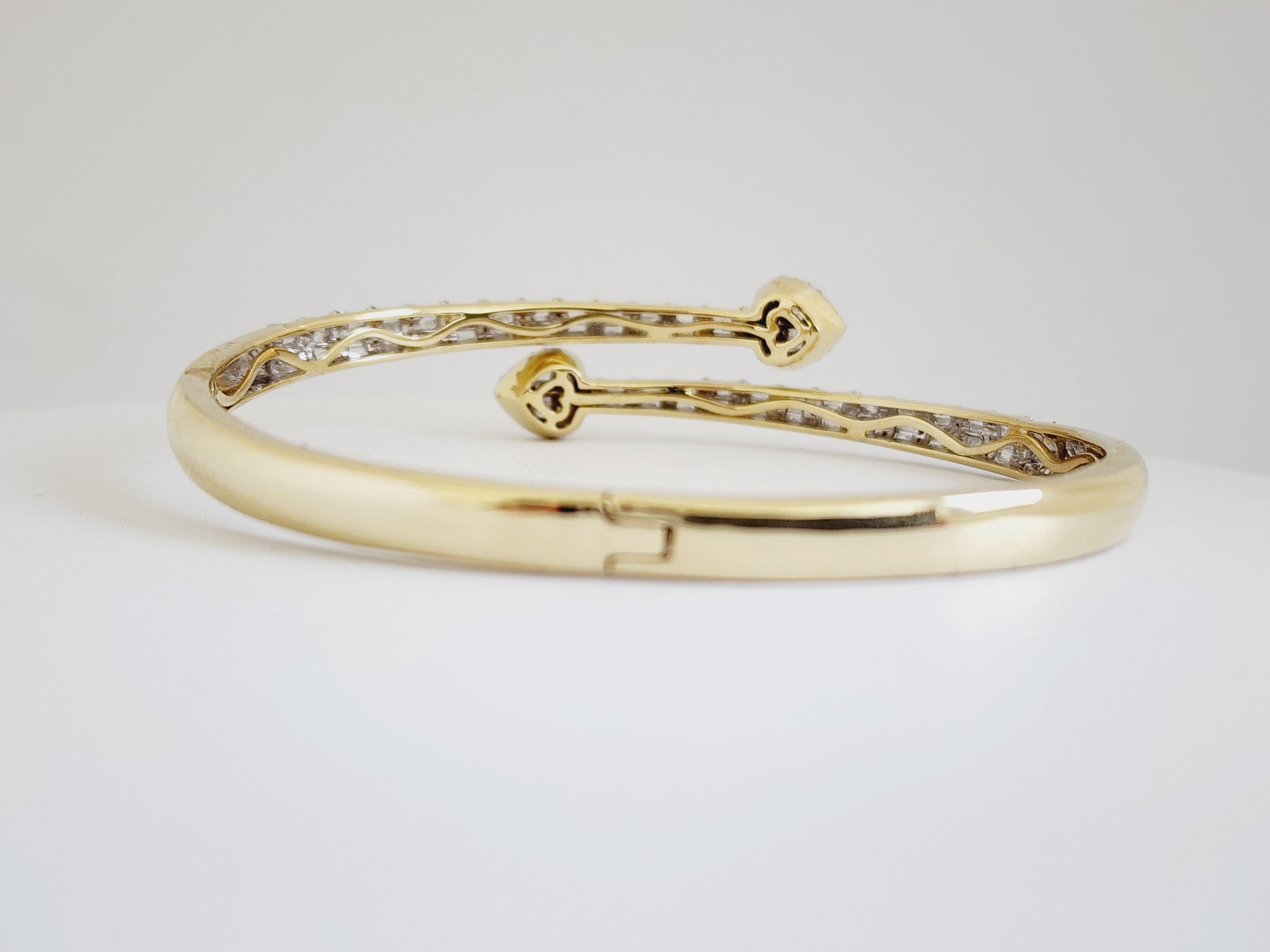 1.80 Carat Halfway Paved Diamond Bangle 14 Karat Yellow Gold In New Condition In Great Neck, NY
