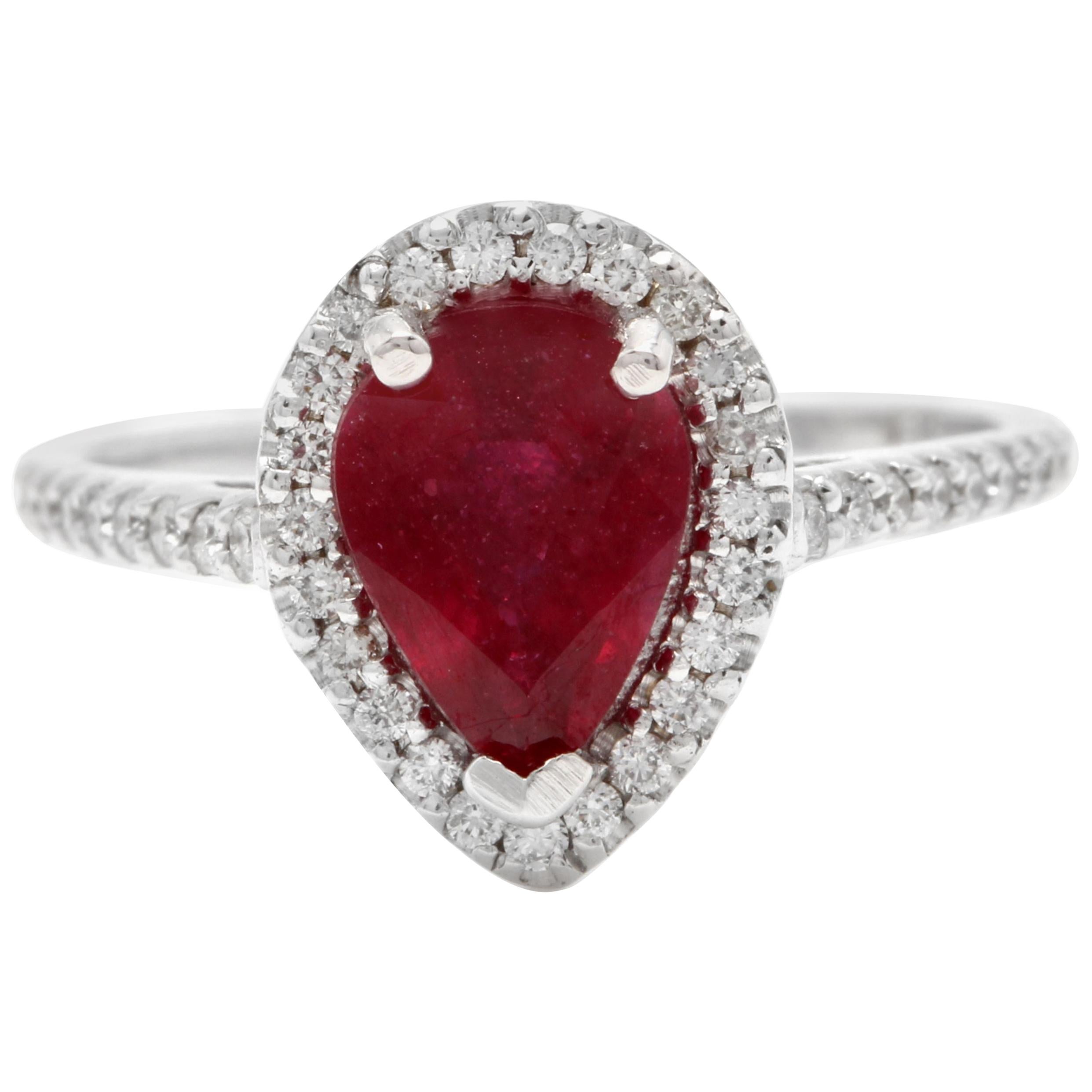 1.80 Carat Impressive Red Ruby and Natural Diamond 14 Karat White Gold Ring For Sale