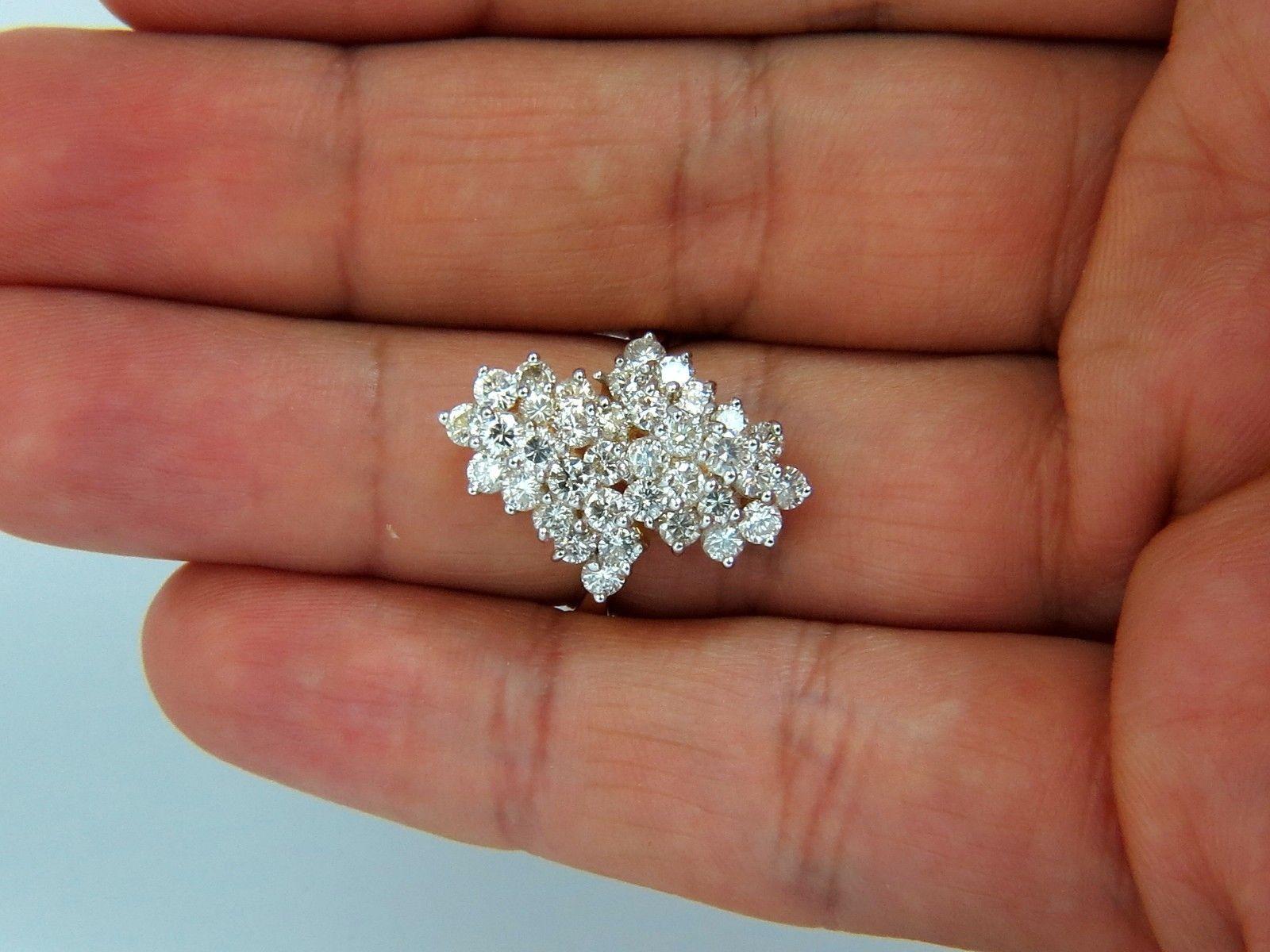 1.80 Carat Ladies Raised Double Peaked Cluster Cocktail Diamonds Ring 14 Karat In New Condition In New York, NY